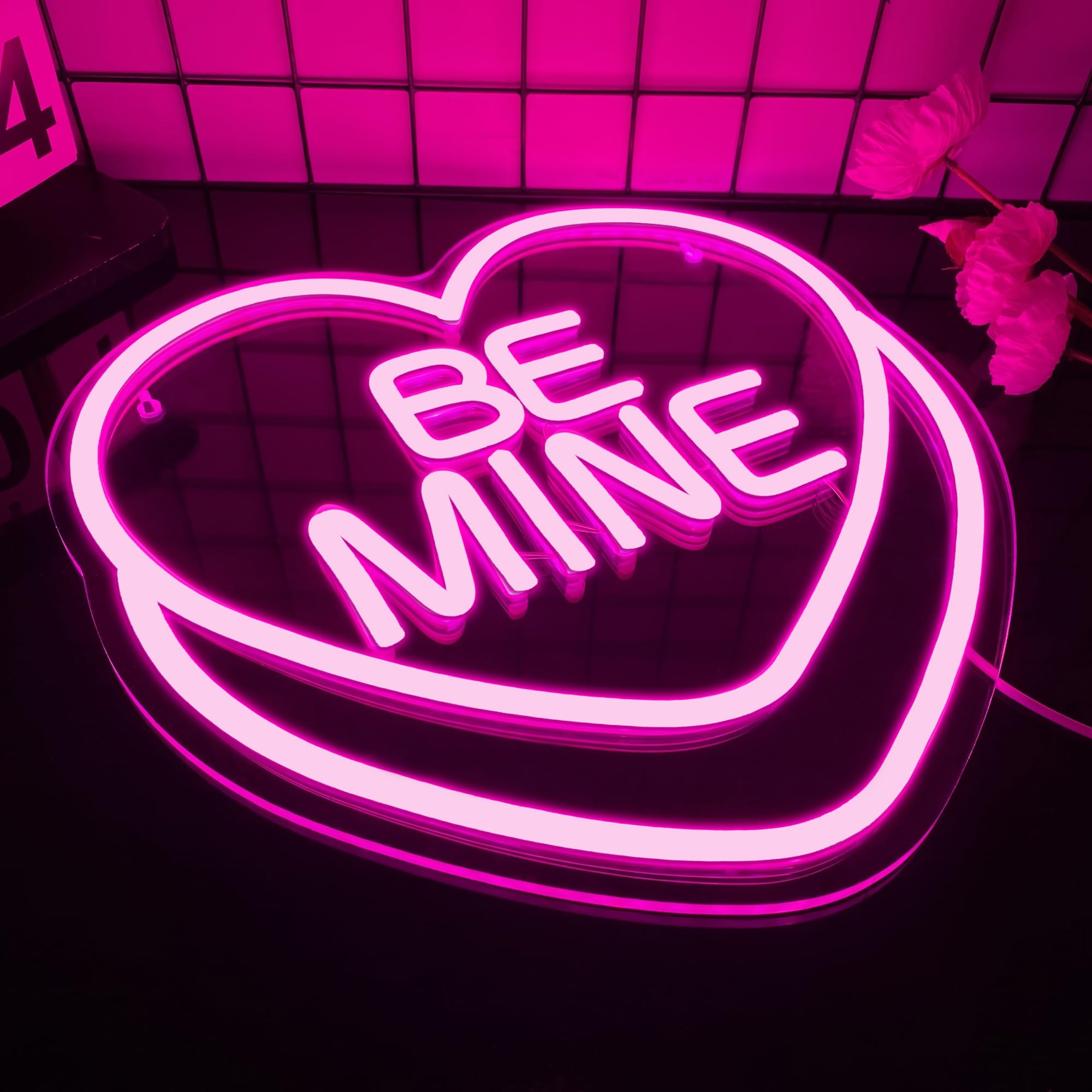 Be Mine Neon Sign, Candy Heart Neon Light, Valentines Day Decor, Romantic Gift, USB Powered for Home Room Wall Decor Wedding Pa
