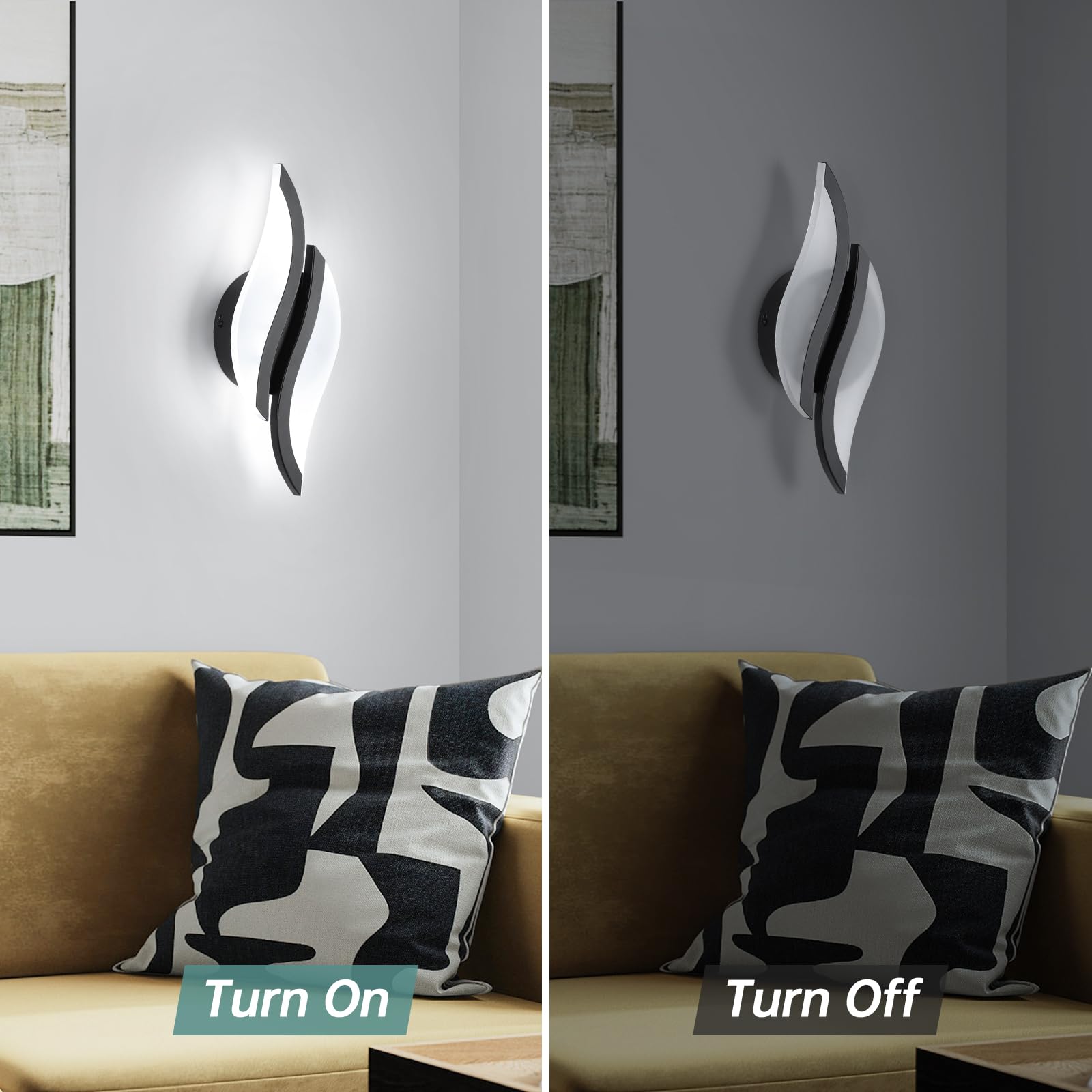 CANEOE Modern LED Wall Sconce, 6000K Black Acrylic Light Fixture for Indoor Use, 1 Pack, Model WL-YZ-C