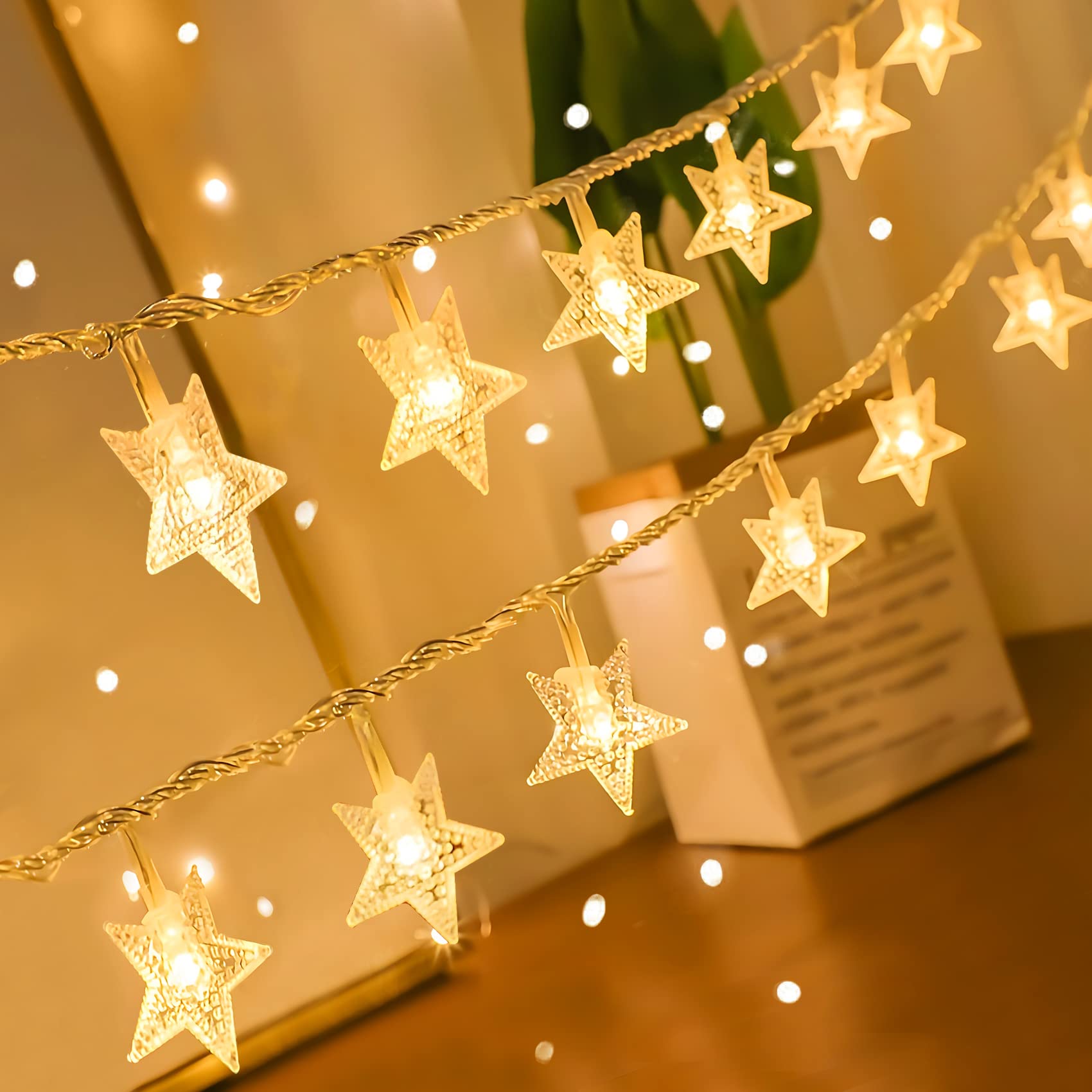 ANJAYLIA 40 LED Star String Lights, 20 FT Battery Operated Fairy Lights for Indoor/Outdoor, Warm White, Model SL-001