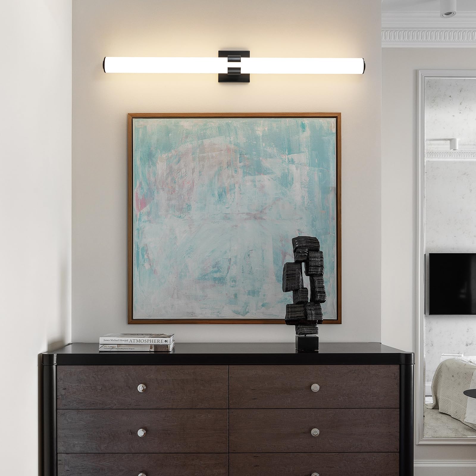 Aijiasi Bathroom Vanity Light - 39 Inch Black Bathroom Lighting Fixtures Over Mirror 3000K Dimming Led Vanity Light Bar Modern B
