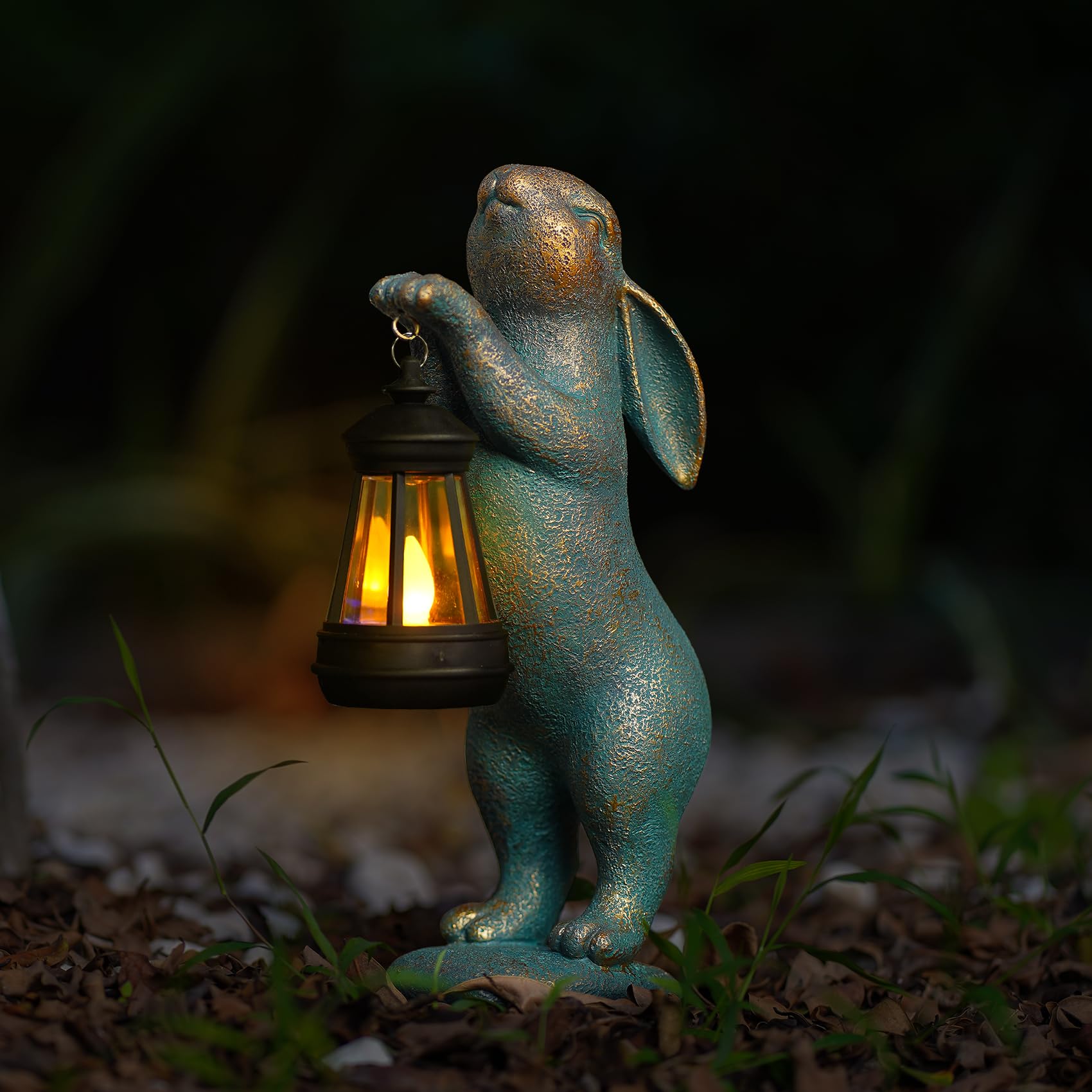 MININOVA Garden Statues Rabbit with Solar Lantern Outdoor Bunny Figurines Decorations for Patio Yard Lawn Ornaments Gifts for Bi