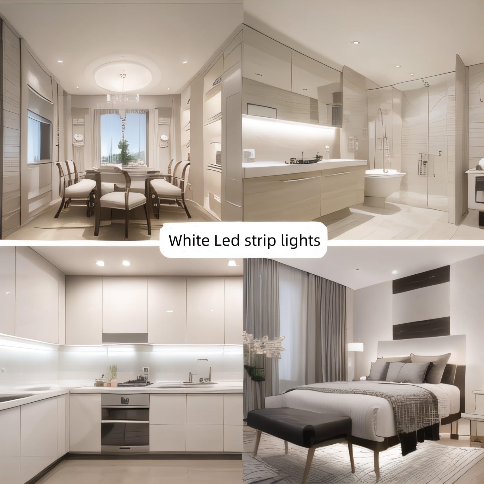 Under Cabinet Lighting Kit Small Led Strip Lights 10 Ft White  Dimmable Flexible Led Lights Strip  180 Leds  Super Bright Led Tape Rope Lights For For Kitchen Cabinets  Shelf  Desk  Counter