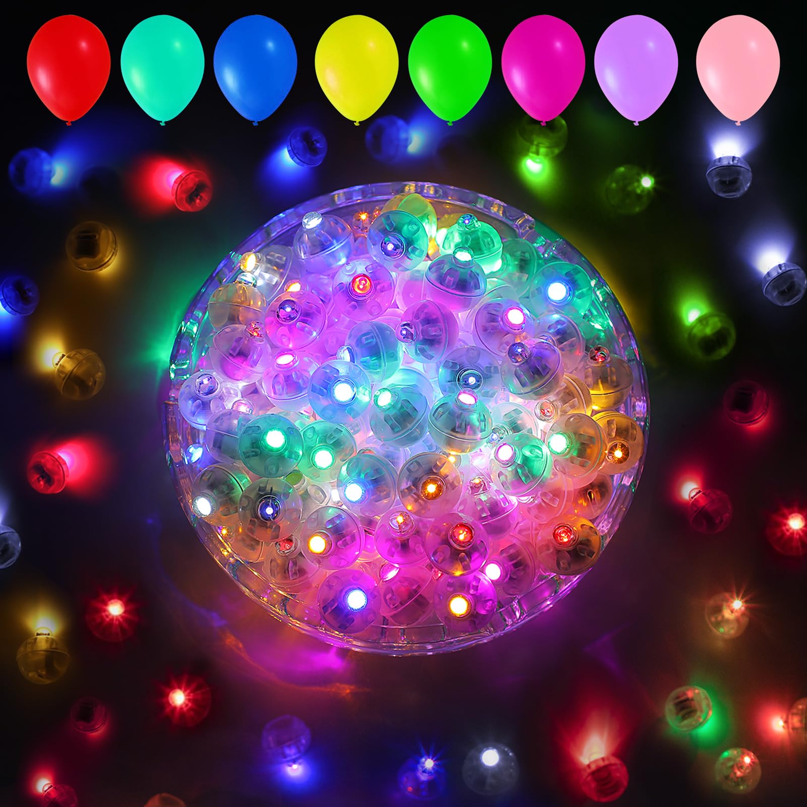 Aogist Balloon Lights, Waterproof Twinkle Mini Light, 100 PCS, Battery Powered, Multicolor-Flash