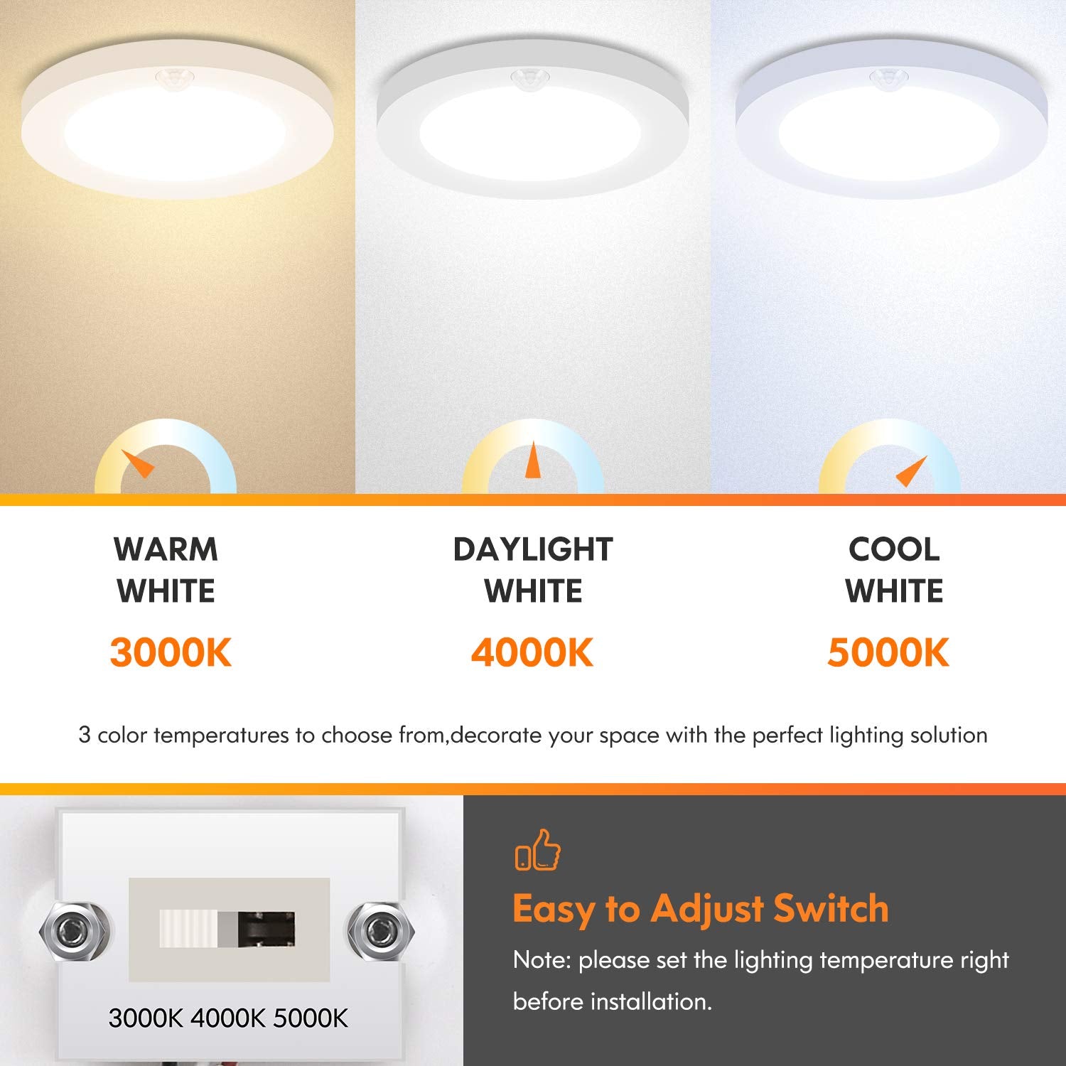 Brightever Motion Sensor Led Ceiling Lights, 1200Lm & 15W(100W Equivalent), 3000K/4000K/5000K Selectable, 7.5Inch Flush Mount Li