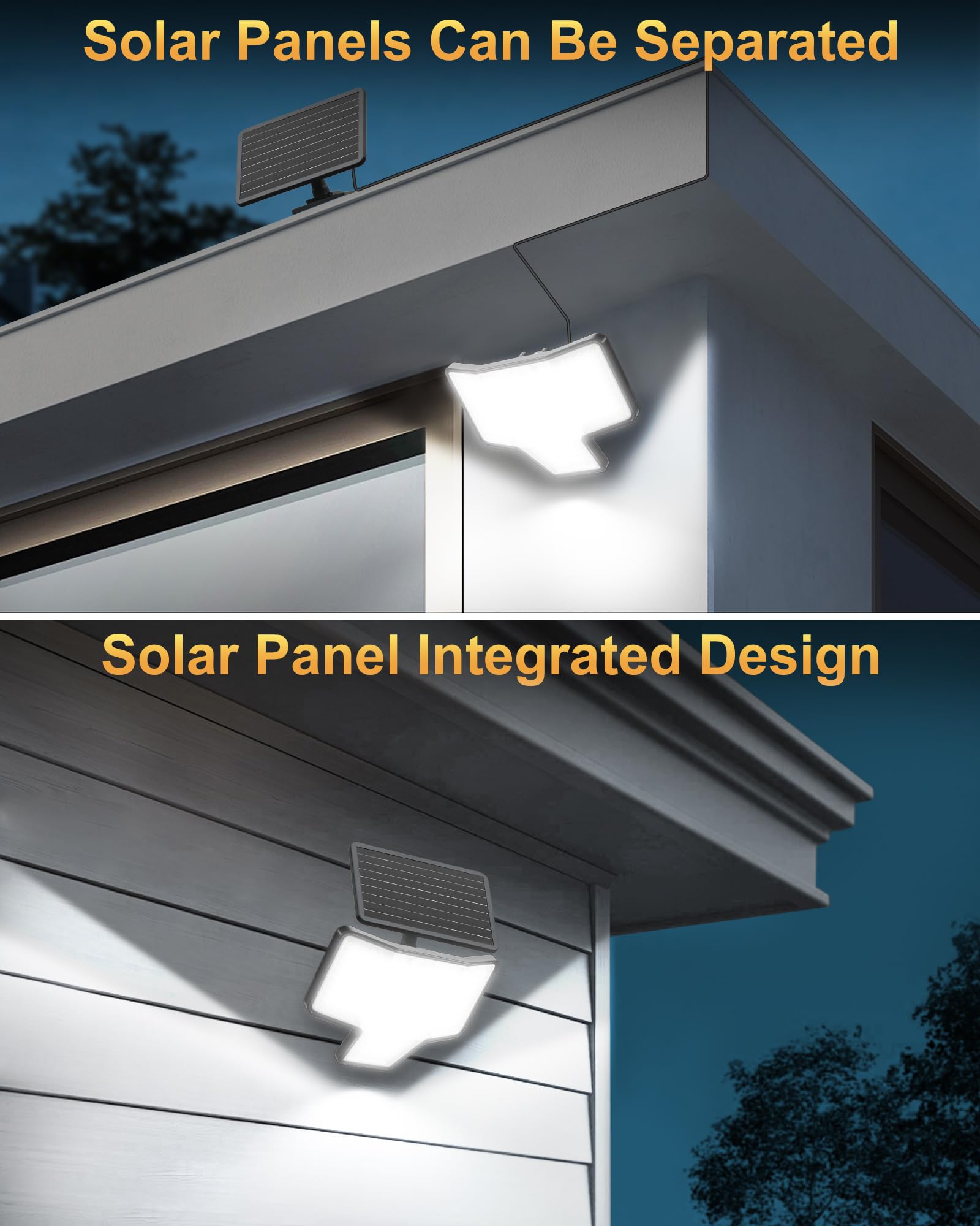 Solar Motion Lights Outdoor with Remote Control, 4-Sided Wide-Angle Illumination, 3-Stage Dimming, 3 Modes, Dusk to Dawn, 16.4ft