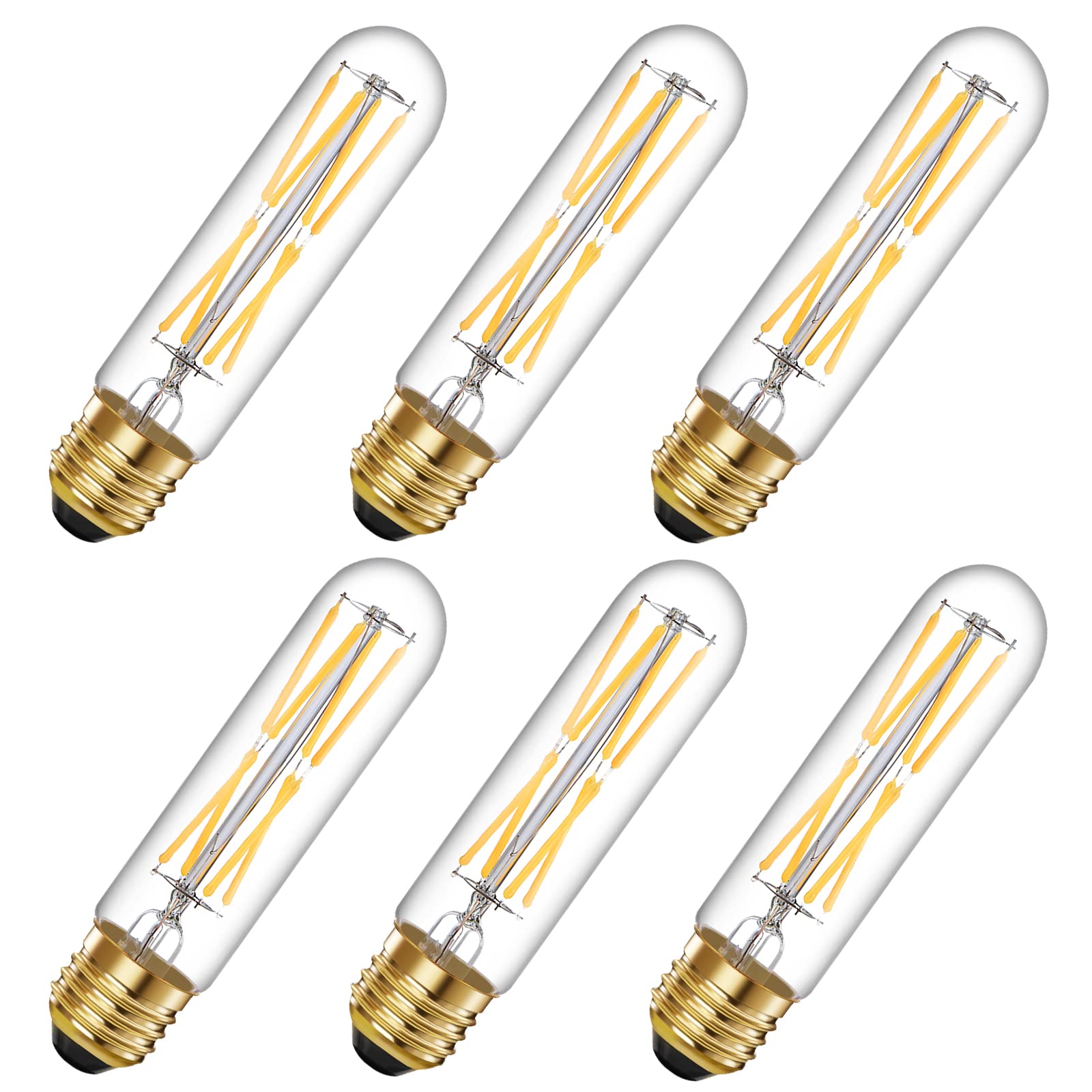 Tianshq 6 Pcs E26 T10 Led Tubular Light Bulbs, Daylight White Edison Bulb 4000K 8W Dimmable T10 Led Bulb For Pendant Lights, Lam