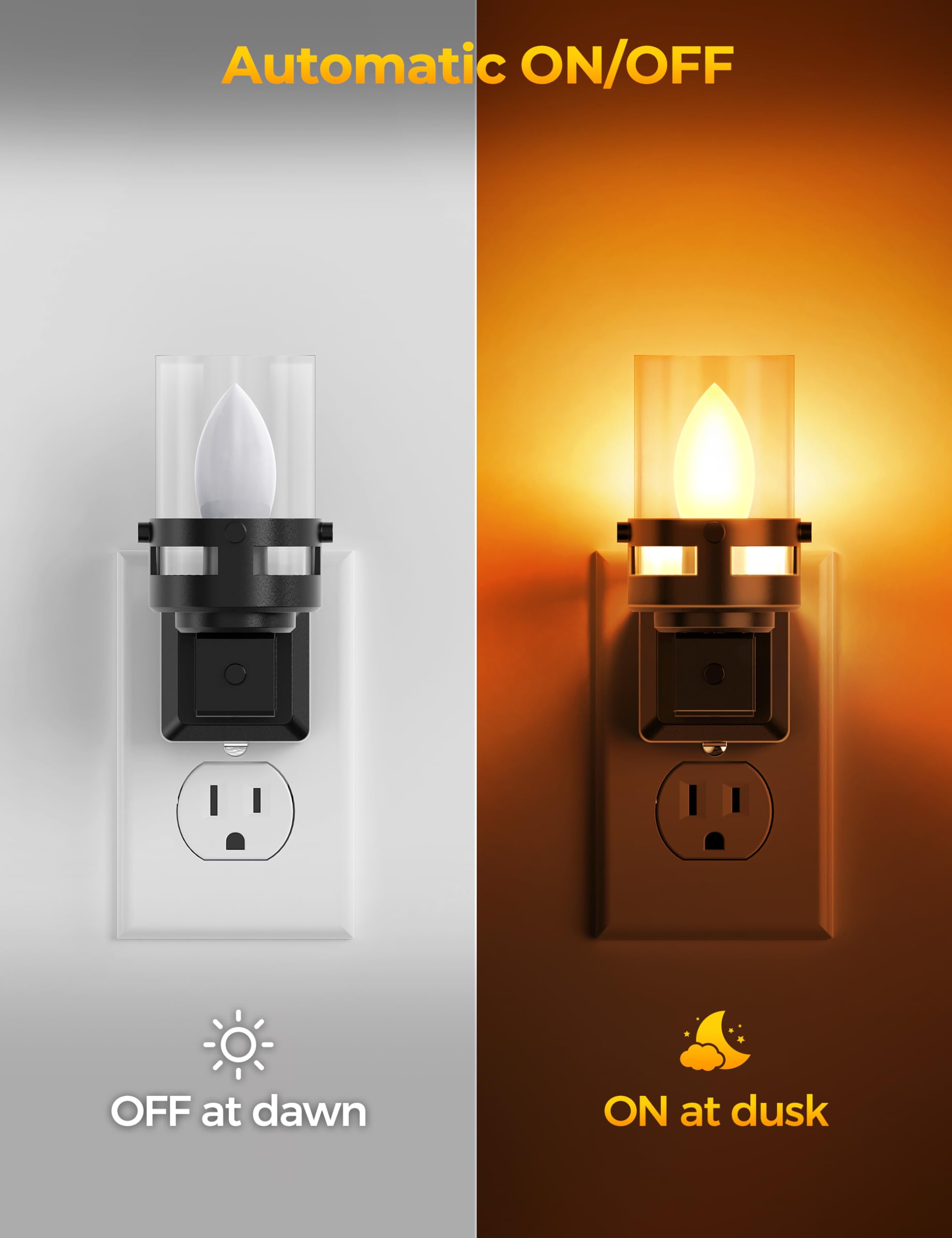 Briignite Candle Night Light Plug In [2 Pack], Amber Night Lights Plug Into Wall, Led Night Light With Dusk To Dawn Light Sensor