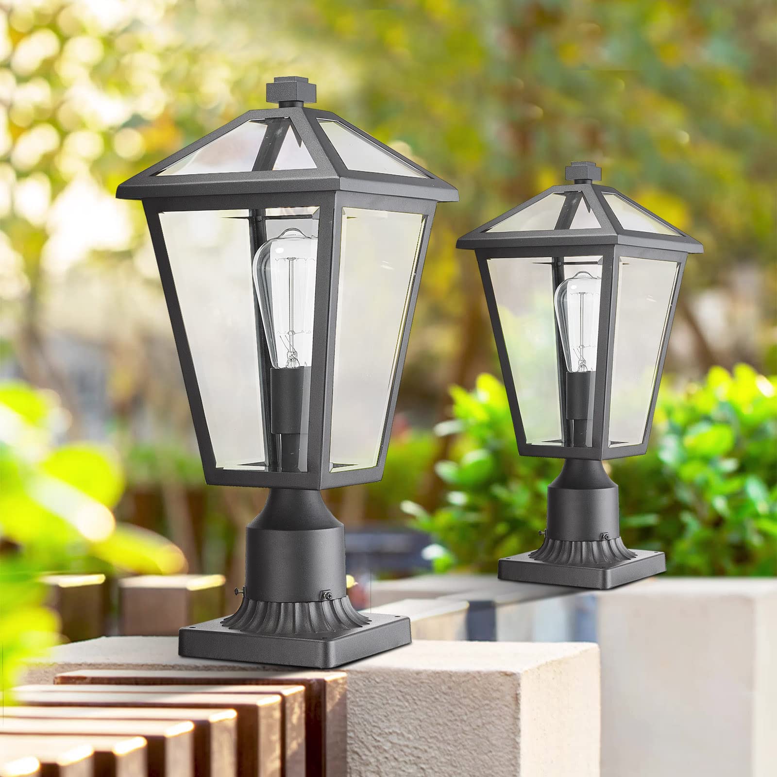 Luminzone Outdoor Post Light Fixture, Waterproof Aluminum Lamp For Walkway & Patio, Matte Black