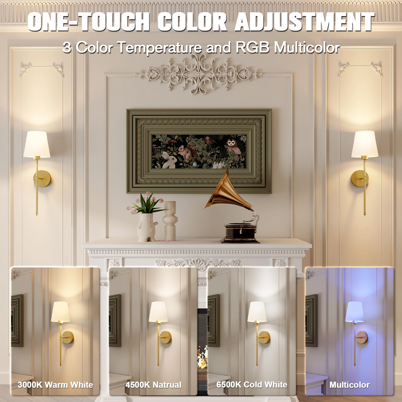 Jofios Wall Lights Battery Operated Wall Sconces Set Of 2,Gold Wireless Wall Sconces With Remote,9 Colors Modes Rechargeable Wal