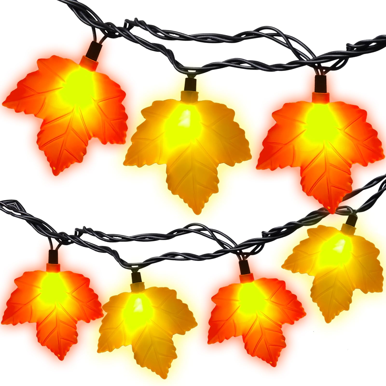 Thanksgiving Lights Indoor, 8.5ft Fall String Lights with 10 3D Orange Yellow Leaf Lights, Thanksgiving Lights Plug in for Home 