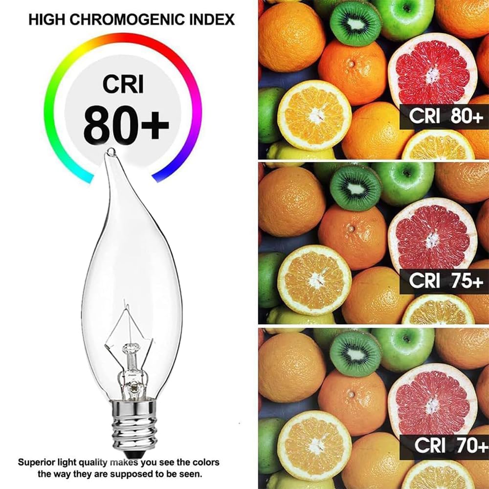BUBYVV E12 Candle Light Bulbs, 60W Candelabra, 2700K Warm White, Dimmable, 600 Lumen, Glass, Transparent, 8 Pack