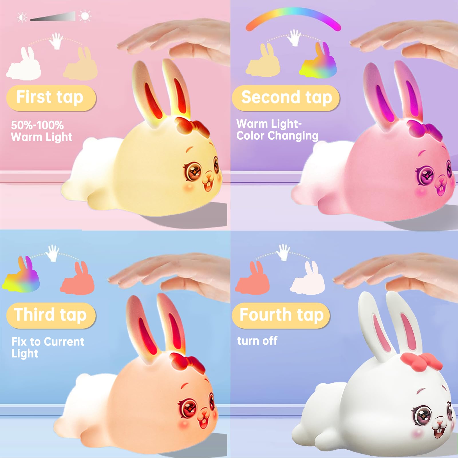 BIUTYVOICE Bunny Night Light for Kids, 7 Colors LED Nightlight for Bedroom, Cute Rabbit Nursery Night Lamp for Girls Boys, Cute
