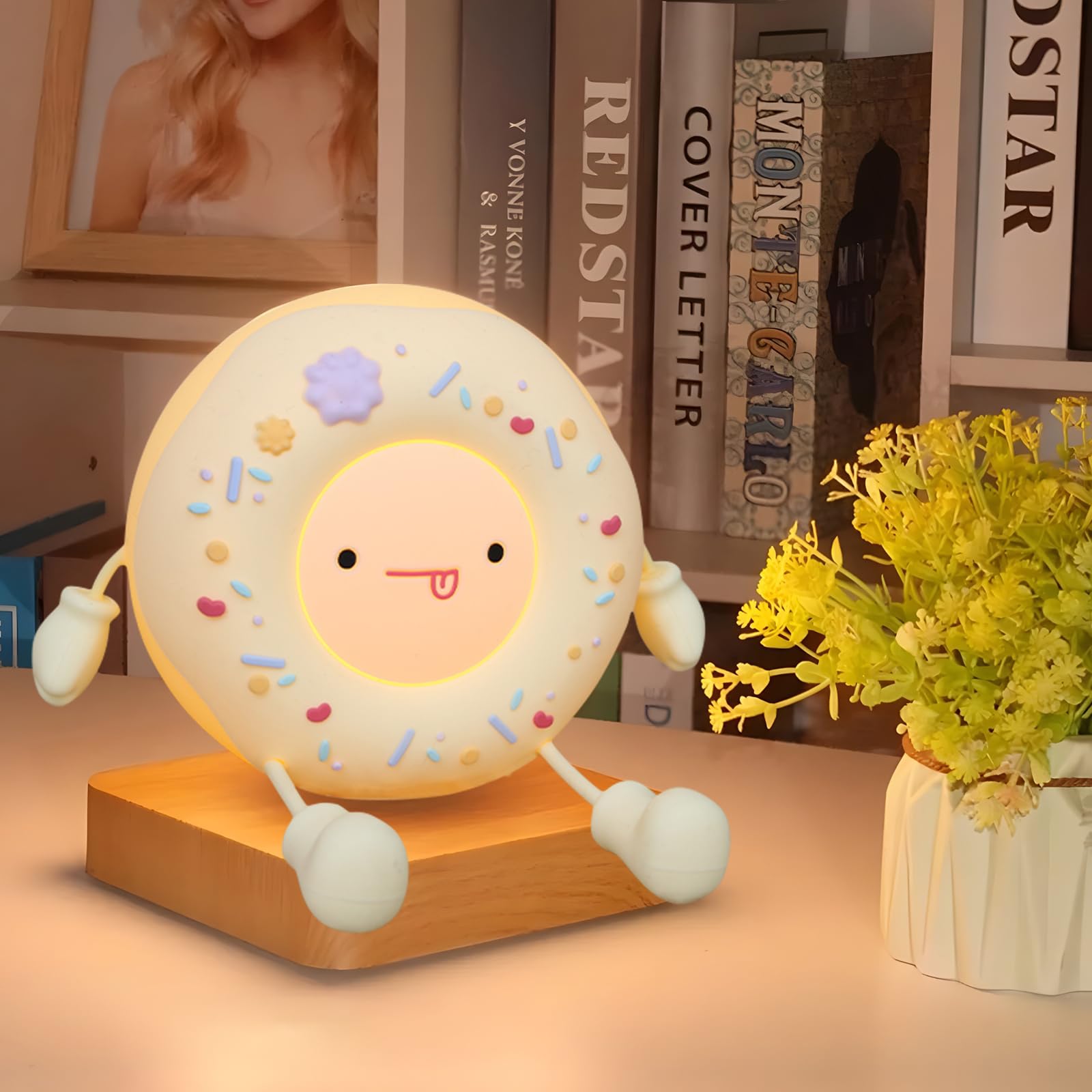 HPYDIY Cute Donut Night Light - Silicone Kids Dessert Night Light, Rechargeable Adjustable, Contact Switch, Room Decor Gift (Pin