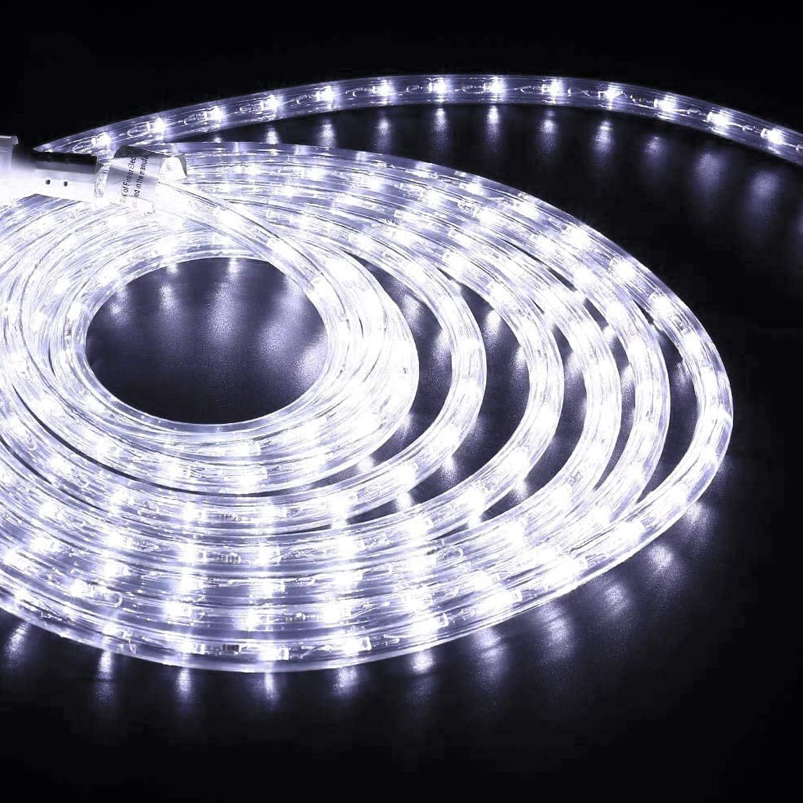 Jnaurb 150ft LED Rope Lights, Waterproof, 1080 LEDs, Flexible Tube, 8 Modes, White, Model YLRL-45-120V
