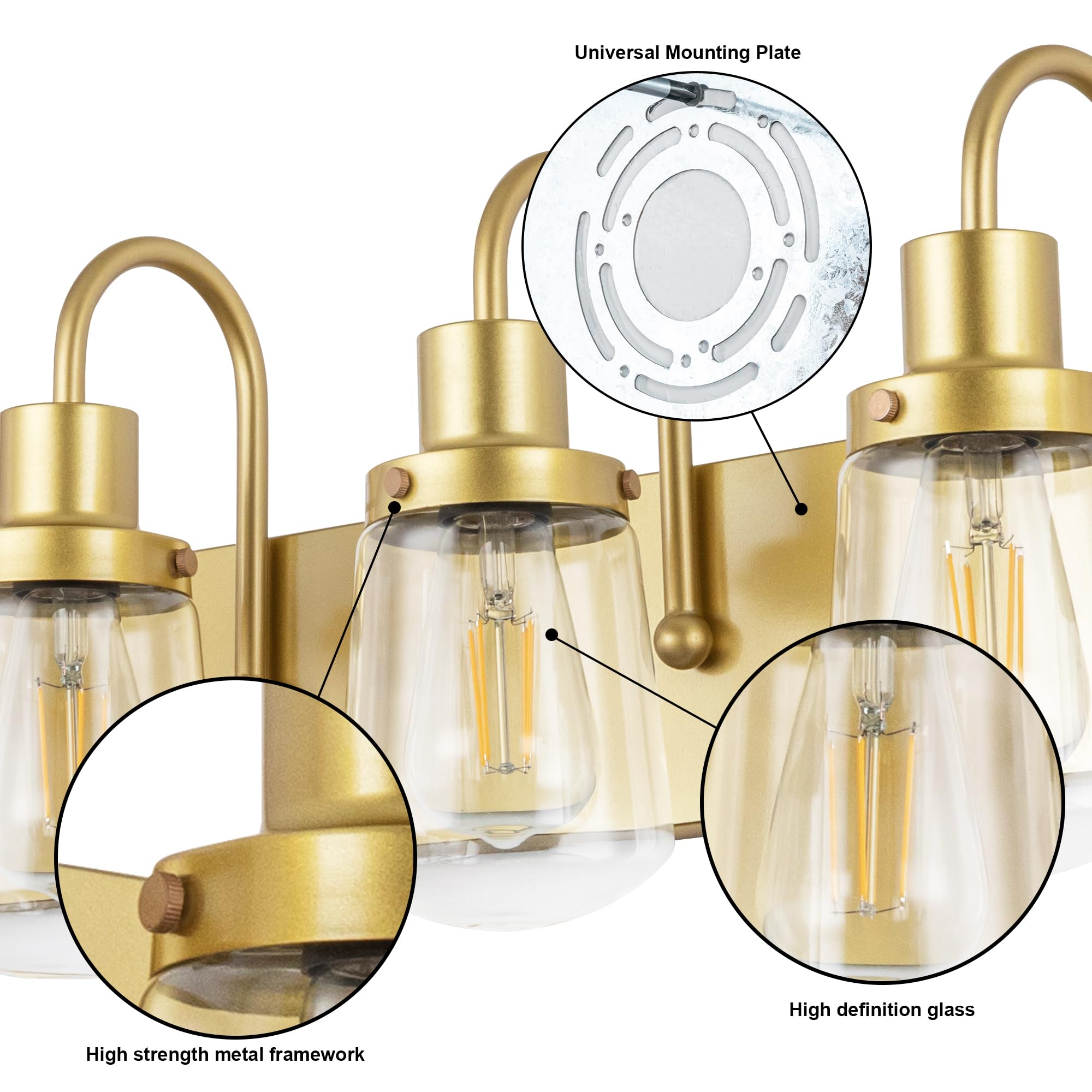 Yaohong 6-Light Gold Bathroom Vanity Light Fixture With Clear Glass Shades, Farmhouse Design