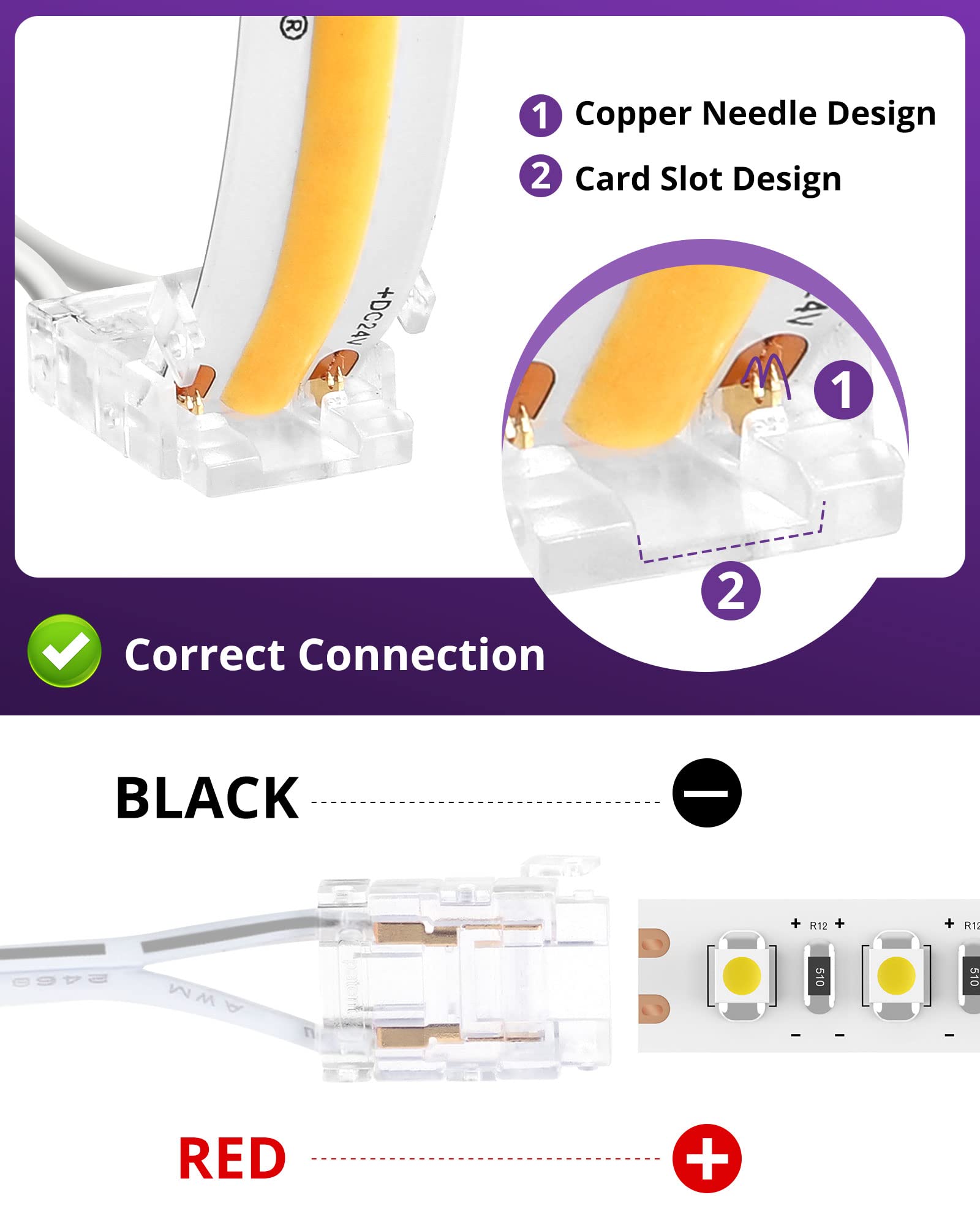 Hitlights Extension Cable Wire Cord Led Strip Connectors 2Pcs 6Ft 10Mm 2 Pin Led Light Strip Jumper Connectors For Led Strips Si