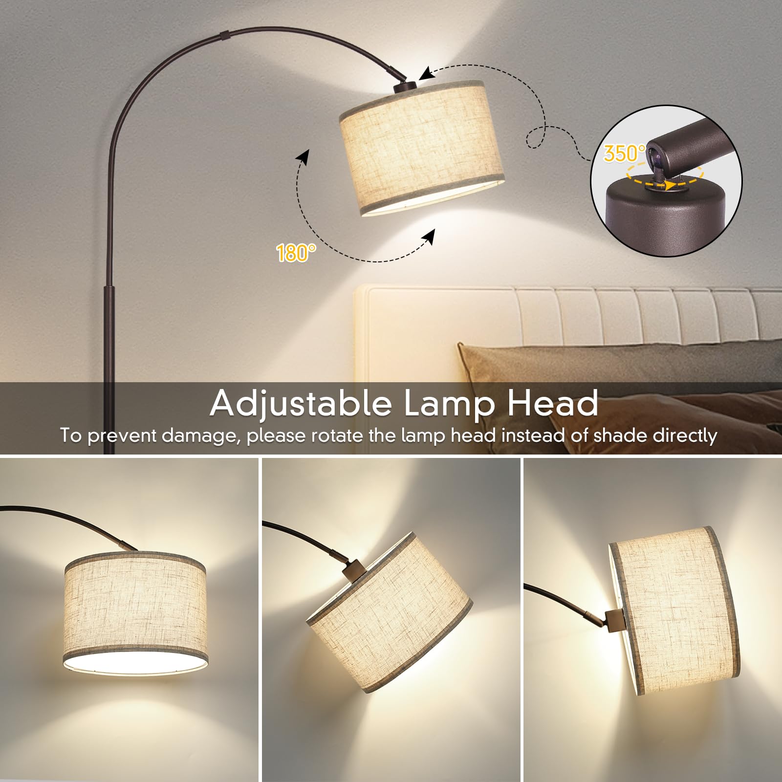 Floor Lamp For Living Room, Arc Floor Lamp With Adjustable Head, Modern Arched Floor Lamp With On/Off Pedal Switch, Over Couch T