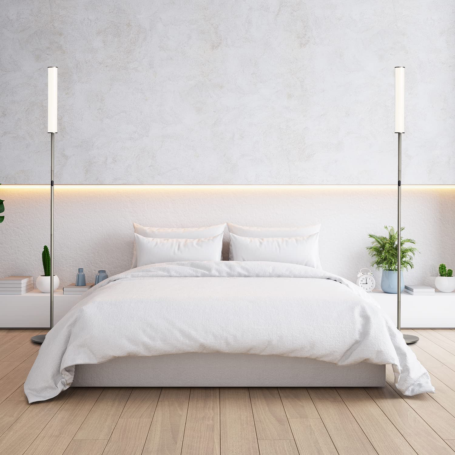 O'Bright LED Cylinder Floor Lamp, Remote Control, Dimmable 3000K-6000K, Brushed Nickel, Model OB-FL09D, Minimalist Design for Living Room &