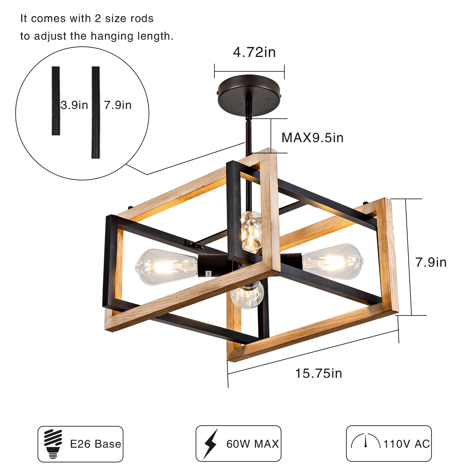 Huismier Black Flush Mount Ceiling Light Fixture, 3-Lights Industrial Metal Close To Ceiling Lights, Farmhouse Kitchen Light Fix