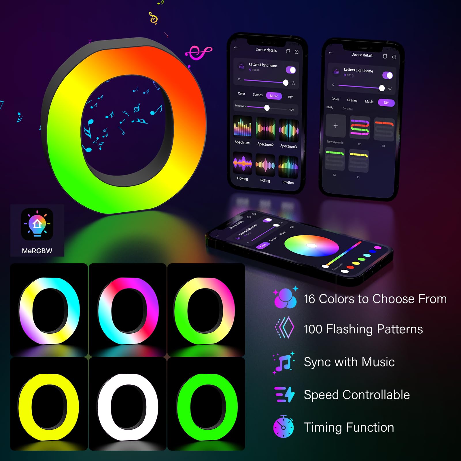 Kangtaixin LED Light Up Letter O, USB Powered Color Changing Alphabet Sign, APP Control Night Light for Party Decorations