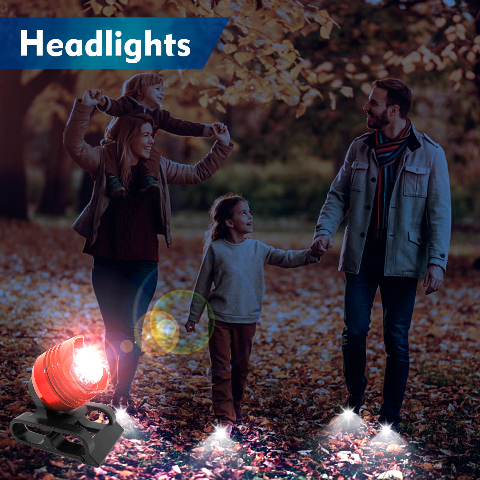 Vartiey Waterproof Running Shoe Lights - 2Pcs Black LED Headlights for Night Walking, Dog Walking, Camping, Suitable for Adults and Kids