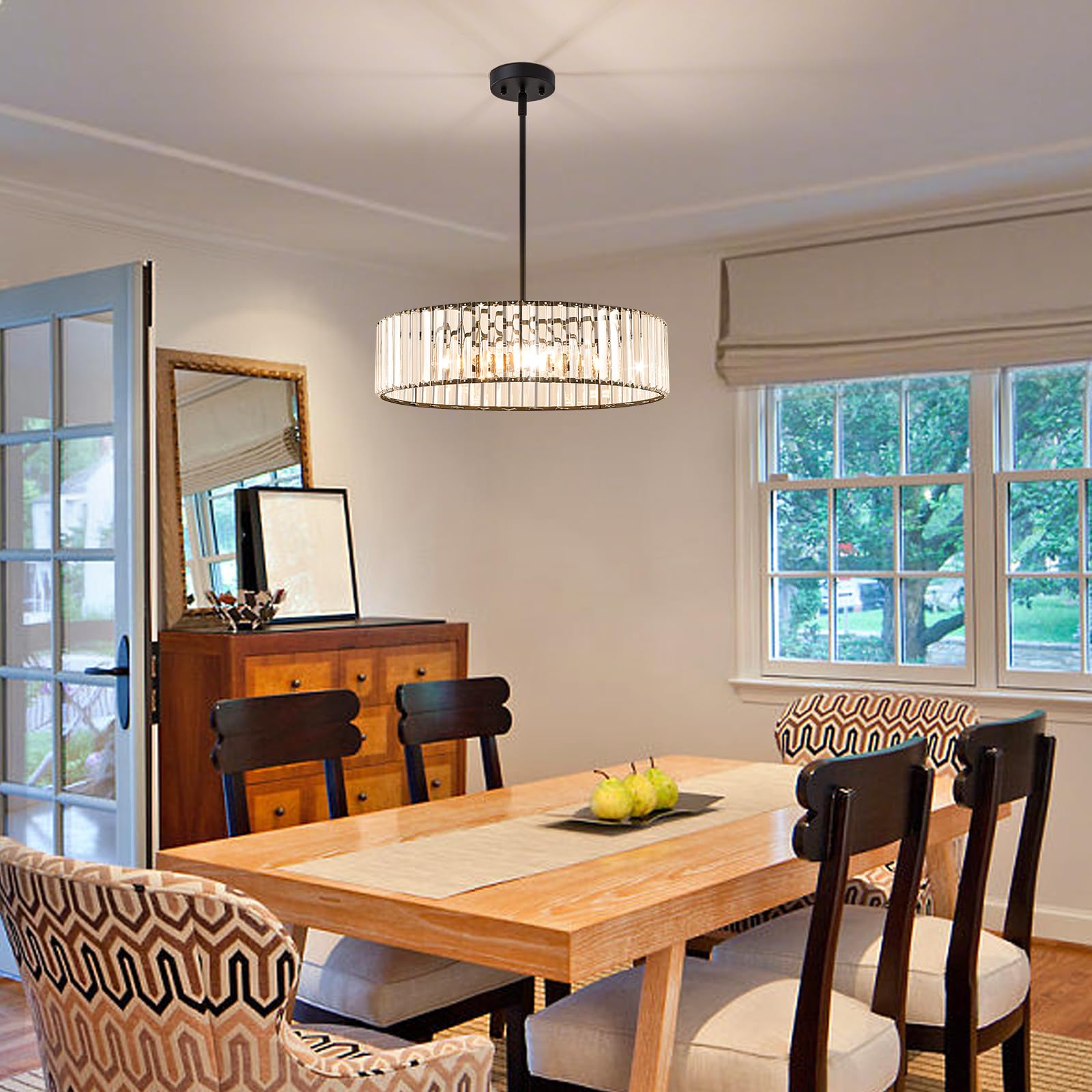 Violoemi Modern Blcak Semi Flush Mount Ceiling Light  Crystal Dining Room Chandelier Light Fixture  6-Light Drum Lighting Fixtures For Foyer Kitchen Living Room Bedroom (19.6 Inch)