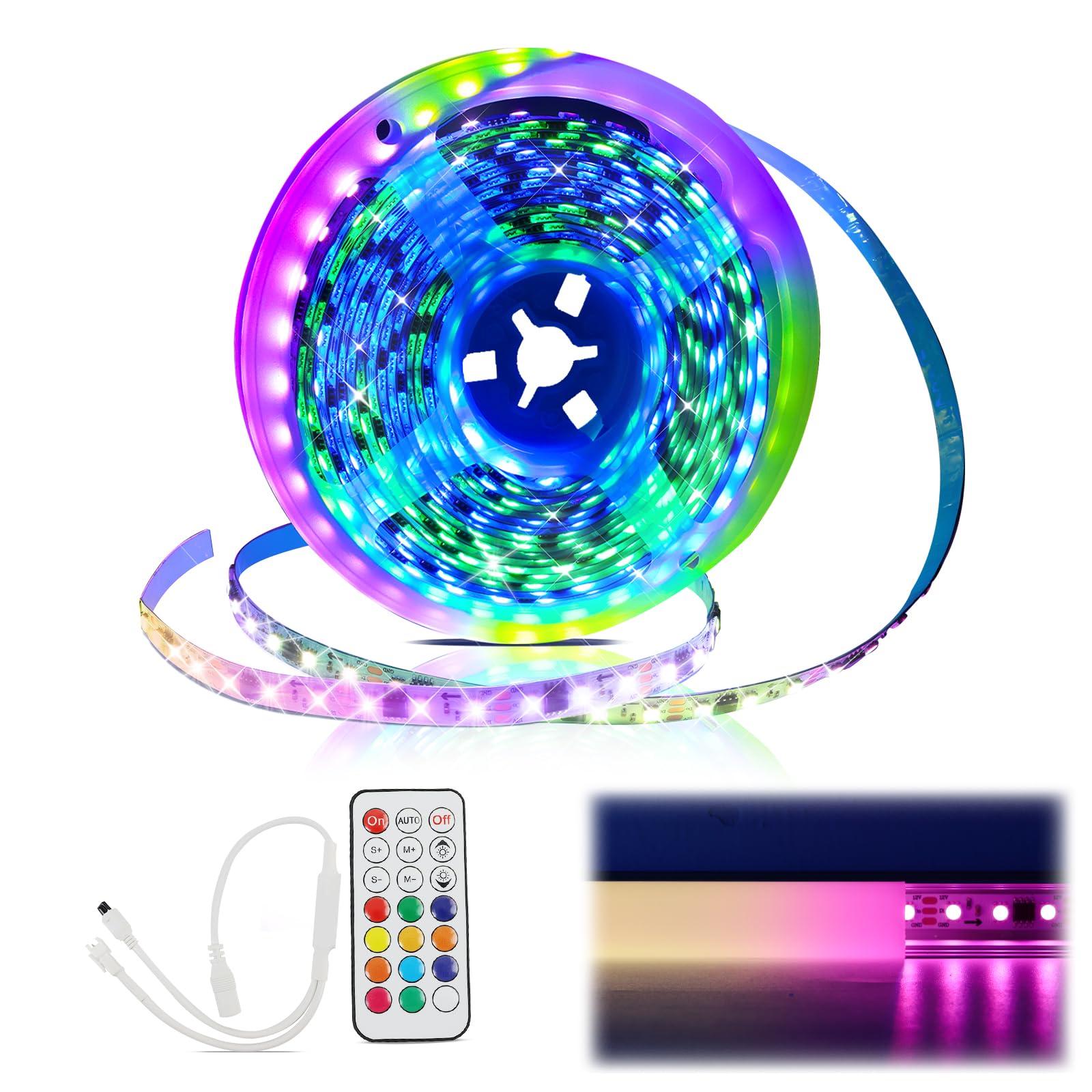Muzata RGB LED Strip Light 16.4FT, High Density 96 LEDs, Model AC1L, Copper Material, Regular Size