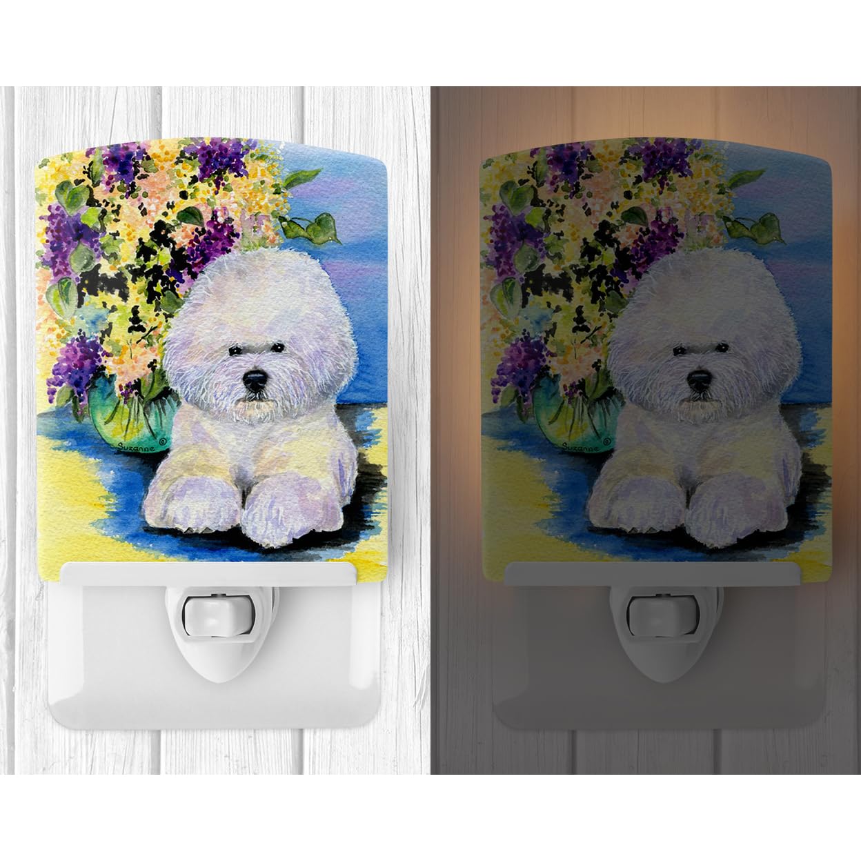 Caroline'S Treasures Ss8295Cnl Bichon Frise Ceramic Night Light Compact, Ul-Certified, Ideal For Bedroom, Bathroom, Nursery, Hallway, Kitchen, 6X4X3, Multicolor