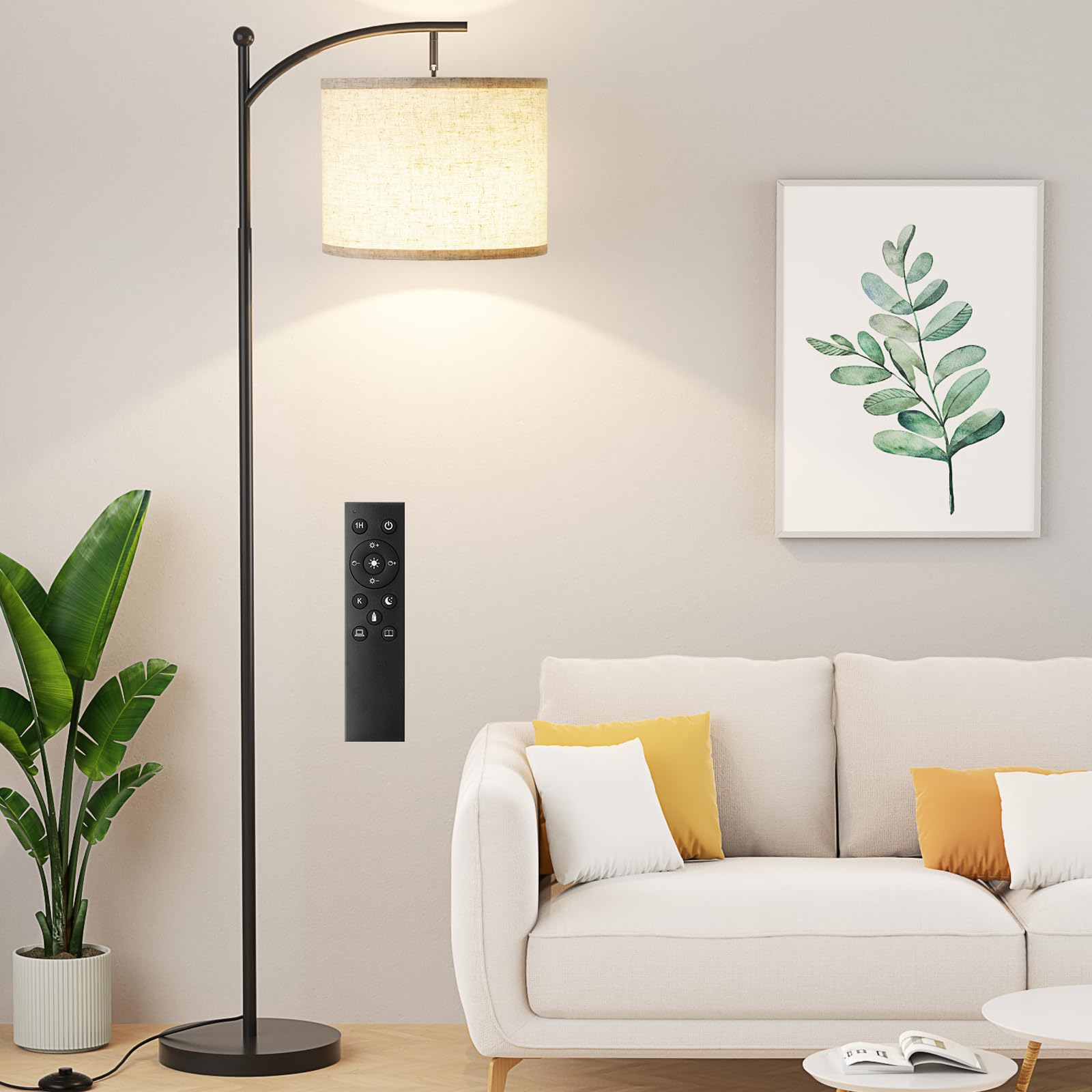 Ambimall 60'' Floor Lamp with Remote Control and Stepless Dimmable Bulb, Colors Temperature & Brightness Adjustable, Modern Floo
