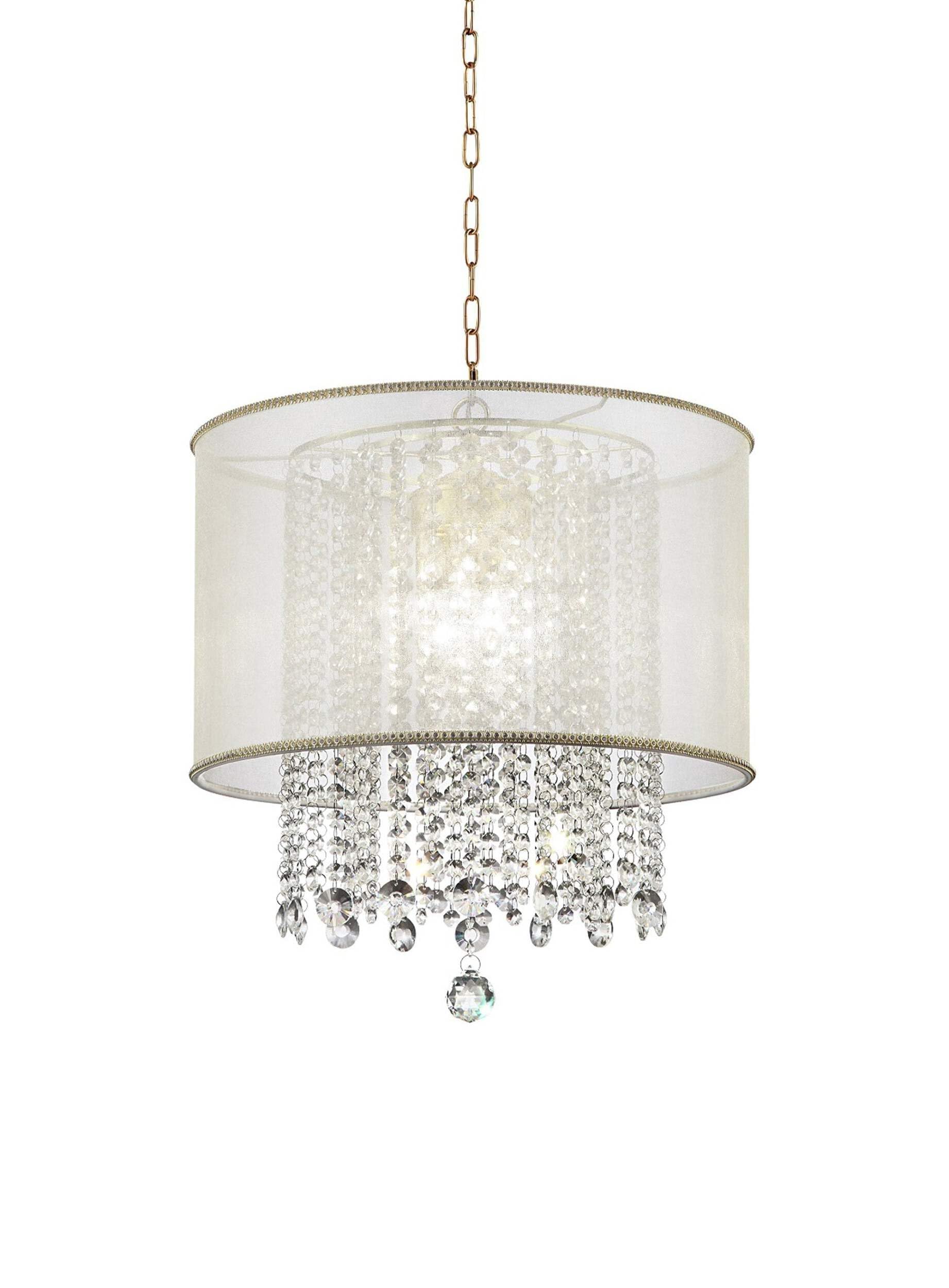 HomeRoots Primo Gold Finish Ceiling Lamp, Glass with Crystal Accents, White Shade