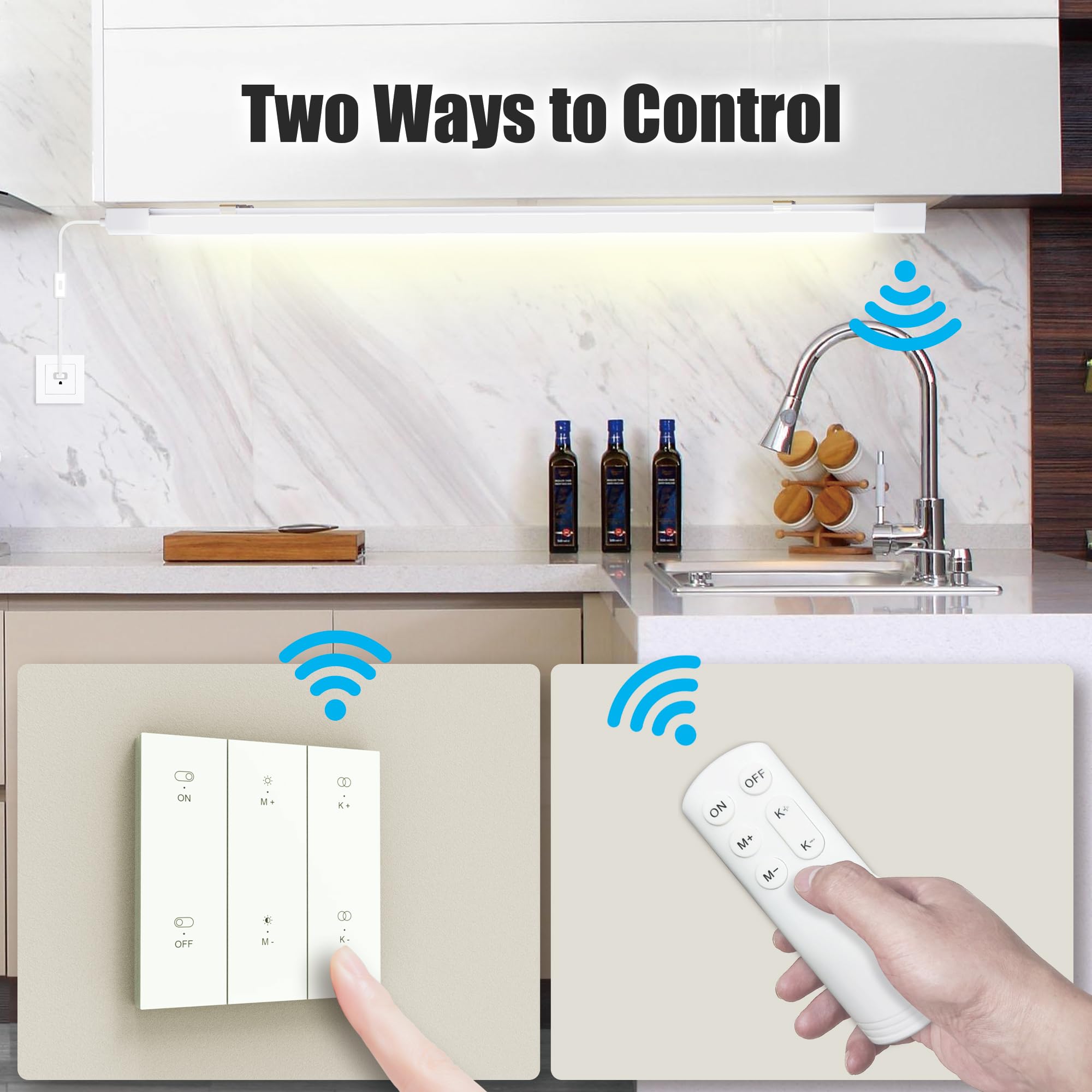 ONIDEK Under Cabinet Lights, 15W 1500LM, Dimmable 3000K-6500K, Wireless Control, 16 inch-2pcs, White, Model L