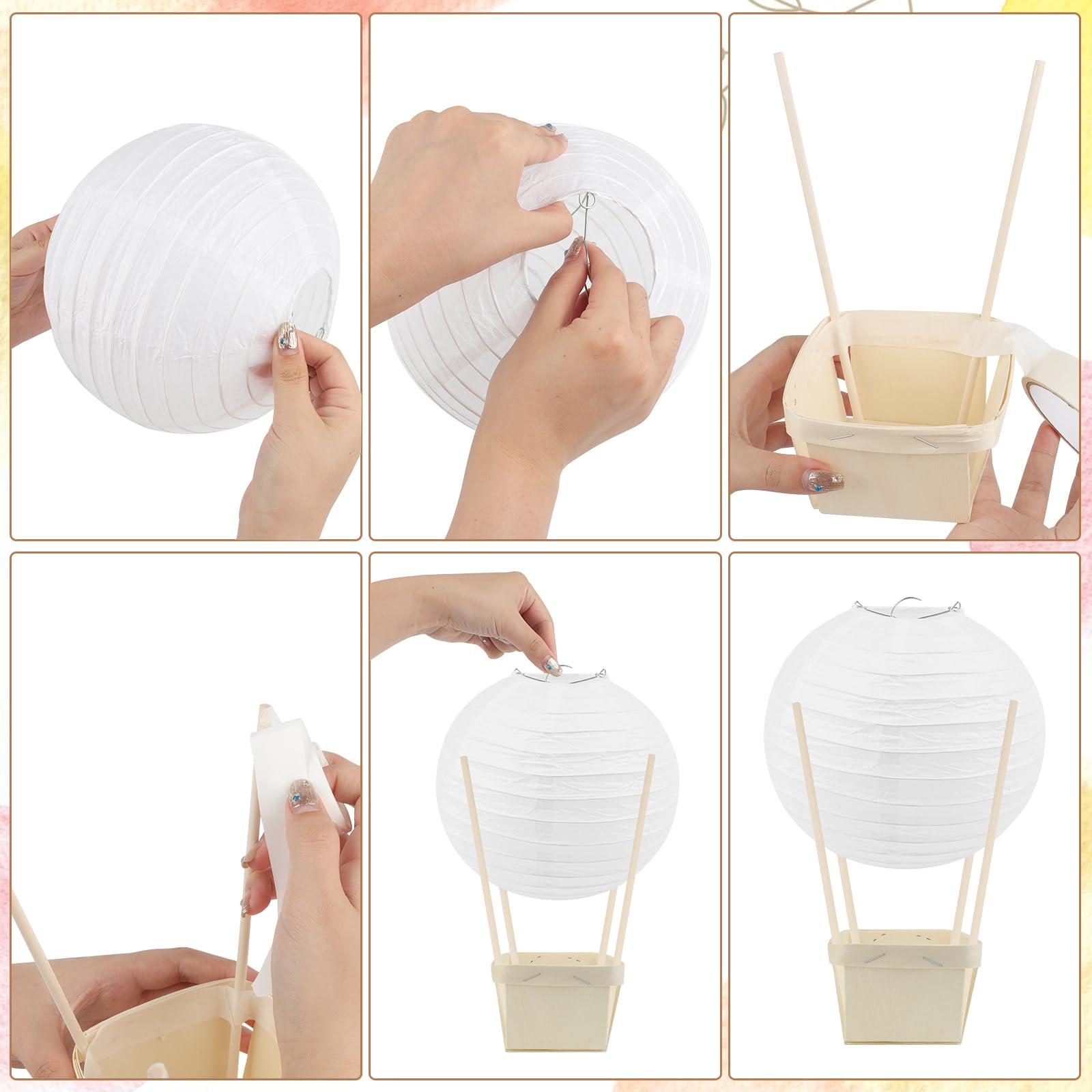 12Pcs Hot Air Balloon Paper Lanterns Table Centerpieces Decoration Diy Paper Lanterns Wooden Berry Boxes With Sticks For Birthda