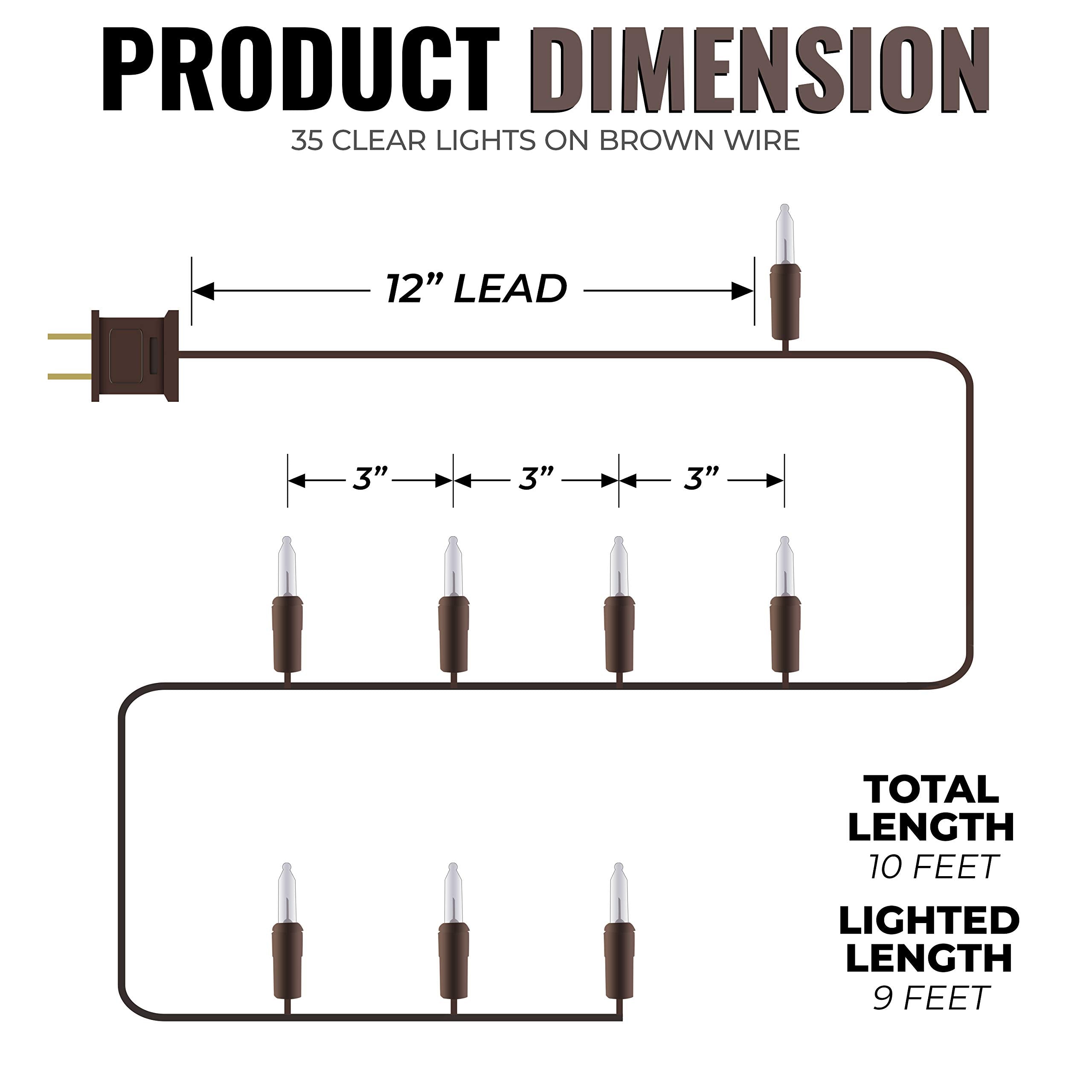 612 Vermont Mini Christmas String Lights, Brown Wire, 9ft Lighted Length, UL Approved, Indoor Use, Model LHS35-1(0.13)-LHM