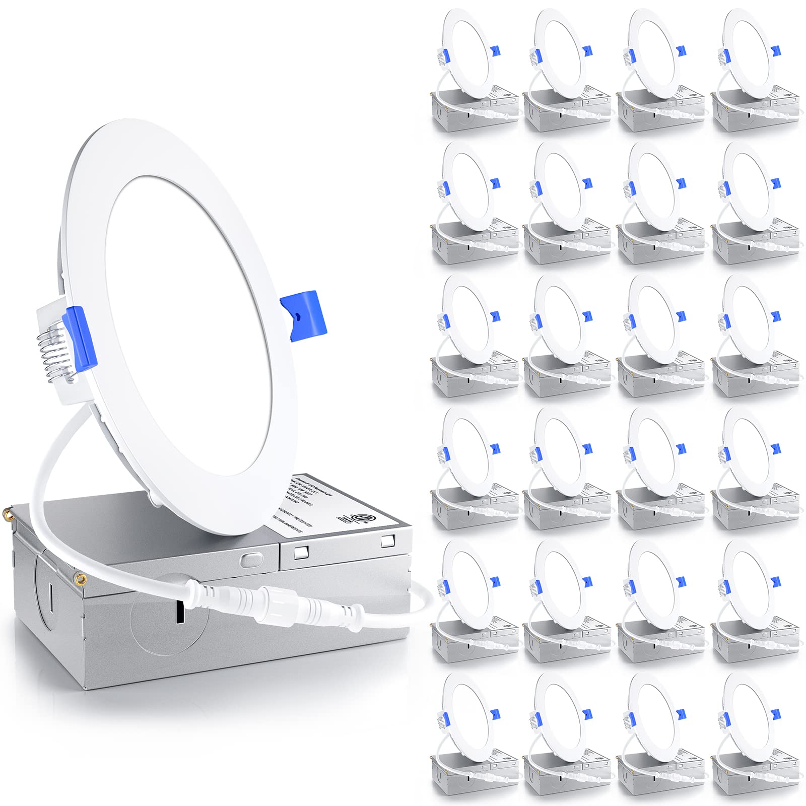 Ensenior 24 Pack 4 Inch Ultra-Thin Led Recessed Ceiling Light With Junction Box, 5000K Daylight, 9W 75W Eqv, Dimmable Can-Killer Downlight, 750Lm High Brightness - Etl And Energy Star Certified