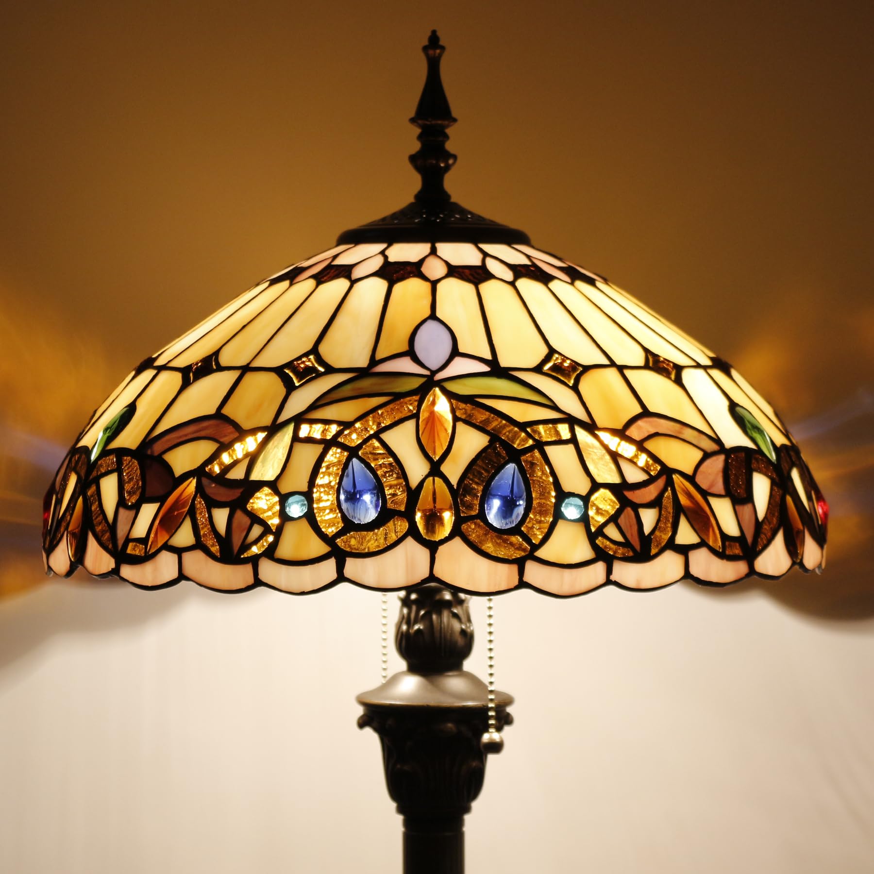 WERFACTORY Tiffany Floor Lamp - Victorian Stained Glass - 16x16x64 Inches - Serenity S021 Series - Antique Decor for Living Room & Bedroom