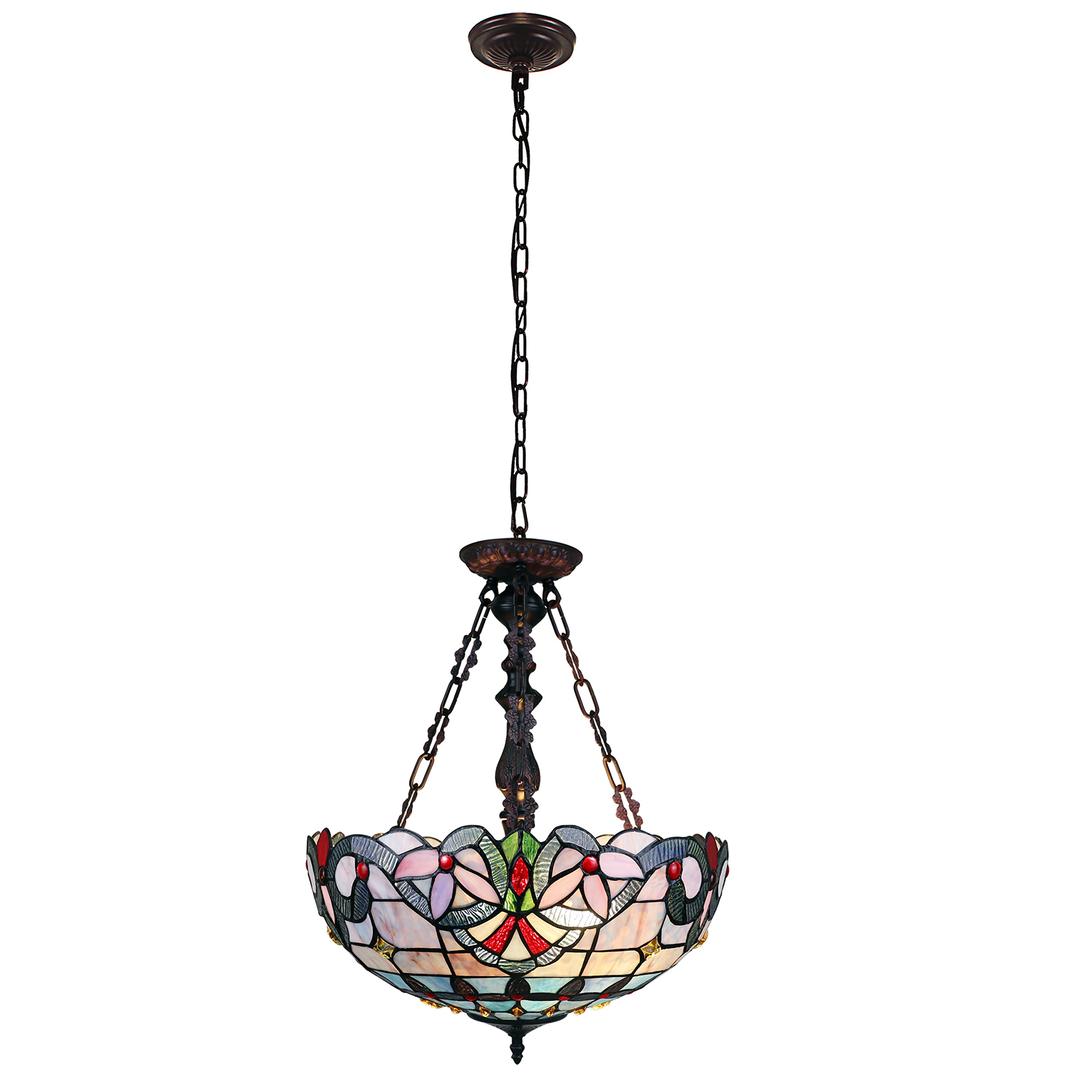 Chloe Lighting 2-Light Inverted Ceiling Pendant, Victorian Tiffany-Style, Dark Bronze, 18in Wide, Multicolor, Model CH3T381VB18-UP2