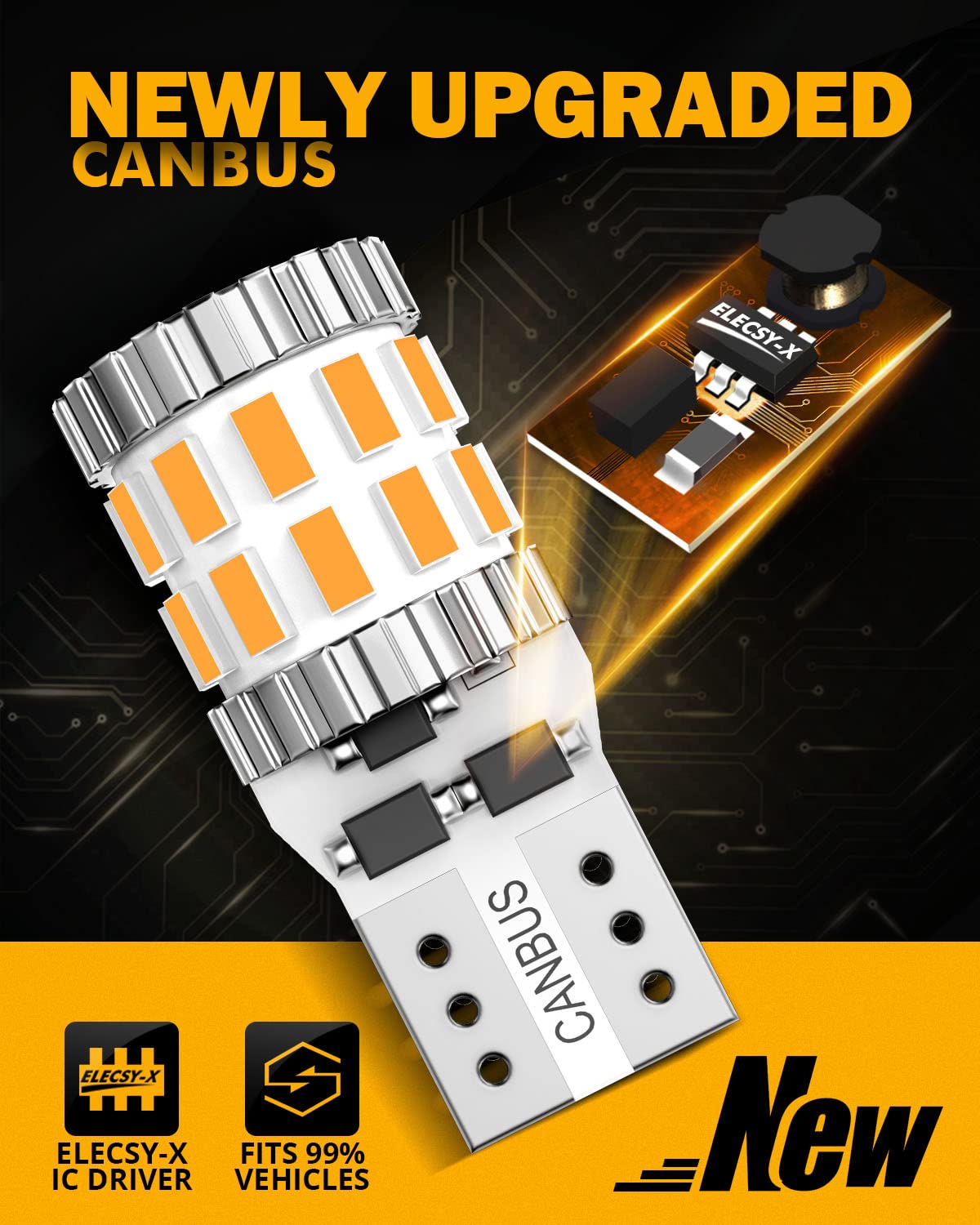Auxbeam Upgraded 194 Led Bulbs Amber Yellow,400% Brighter Extremely Bright Canbus Error Free 168 2825 T10 W5W Led Light Bulbs Fo