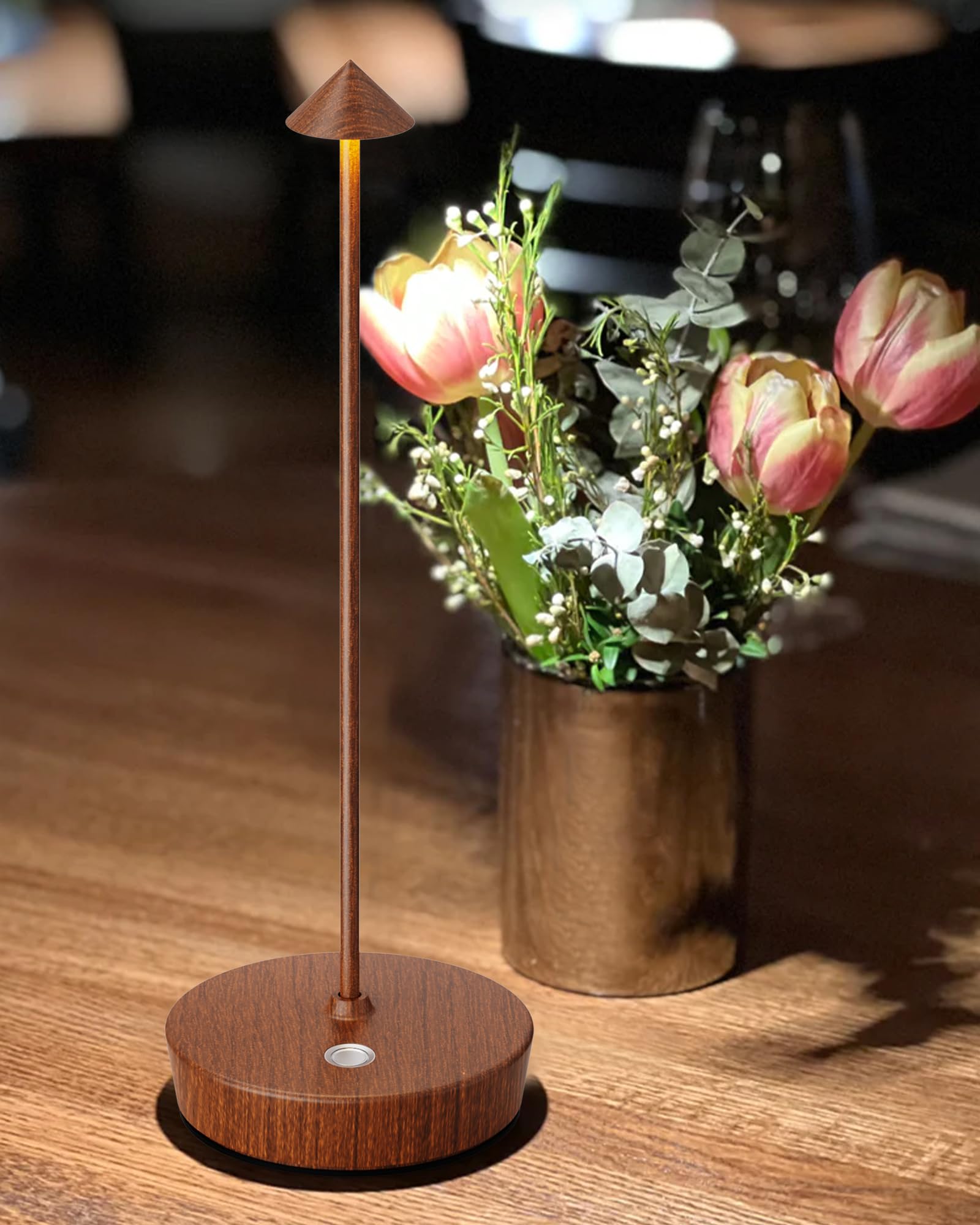 SHANGCAI Cordless LED Table Lamp, 6000mAh Rechargeable, Waterproof, Touch Dimmable, Wood Grain, Model SC-X12-Wood