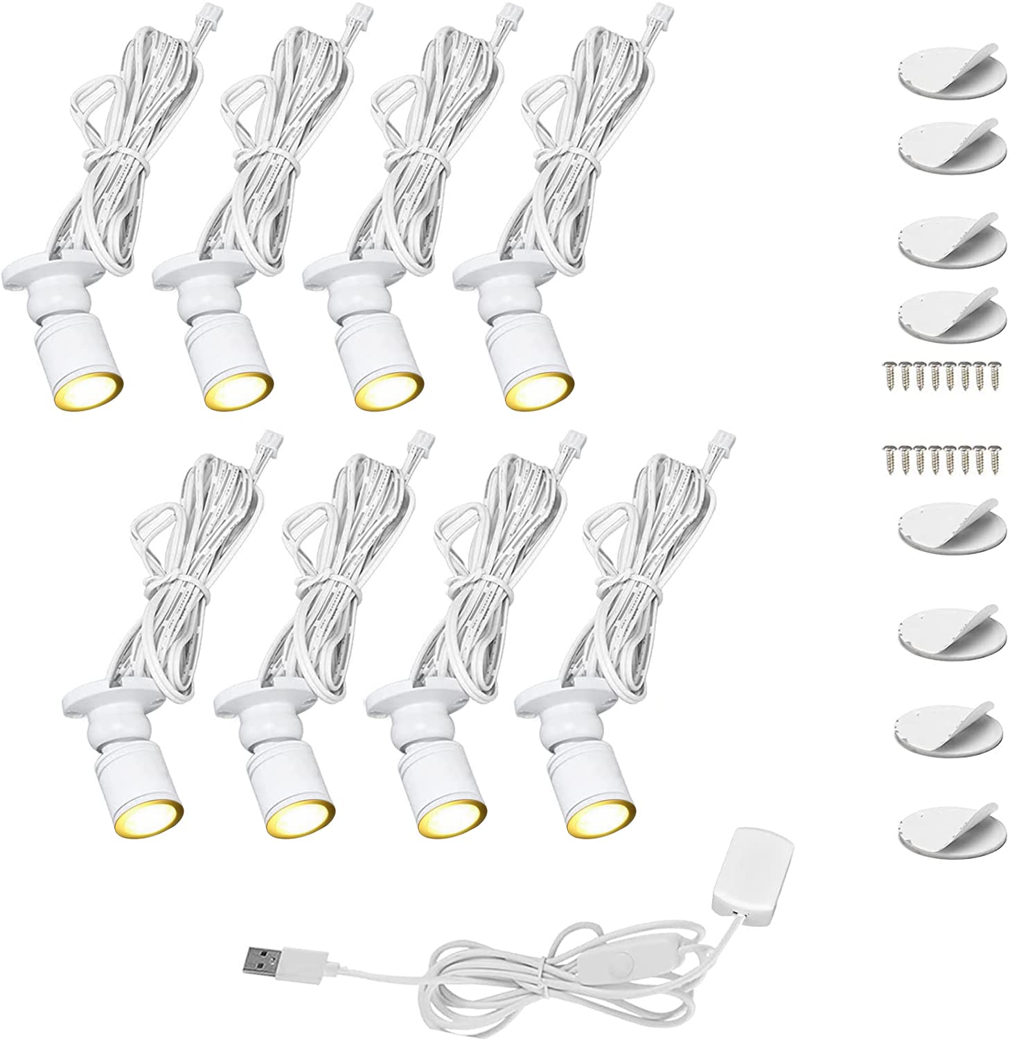 Cefrank 8-Pack Mini Spot Lights With Dimmer, 360° Rotatable, Warm White Led, Aluminum Finish