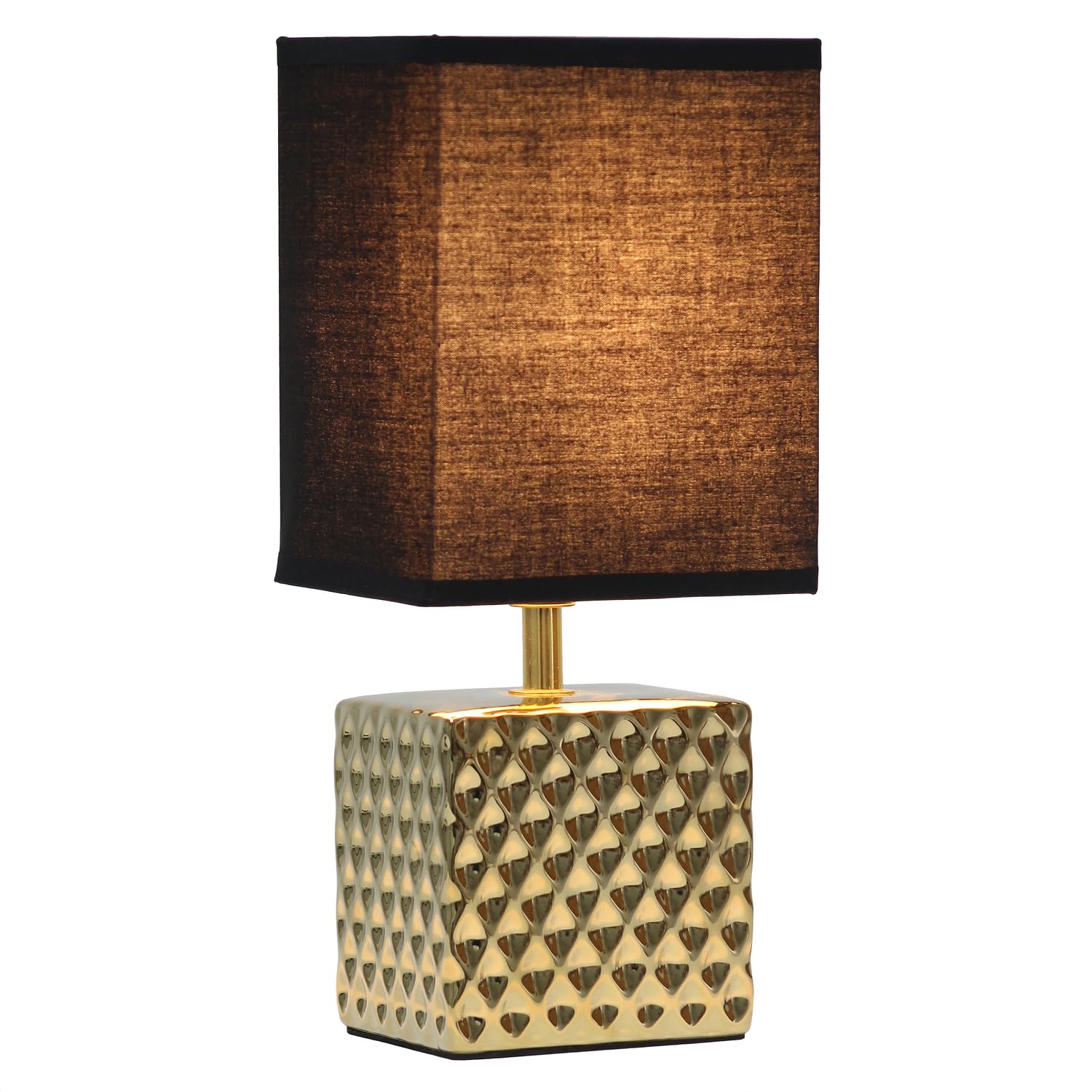 Simple Designs LT1131-GLD Table Lamp - 11.81in Tall, Gold, Hammered Metallic, Rectangular Black Shade, Contemporary Home Decor