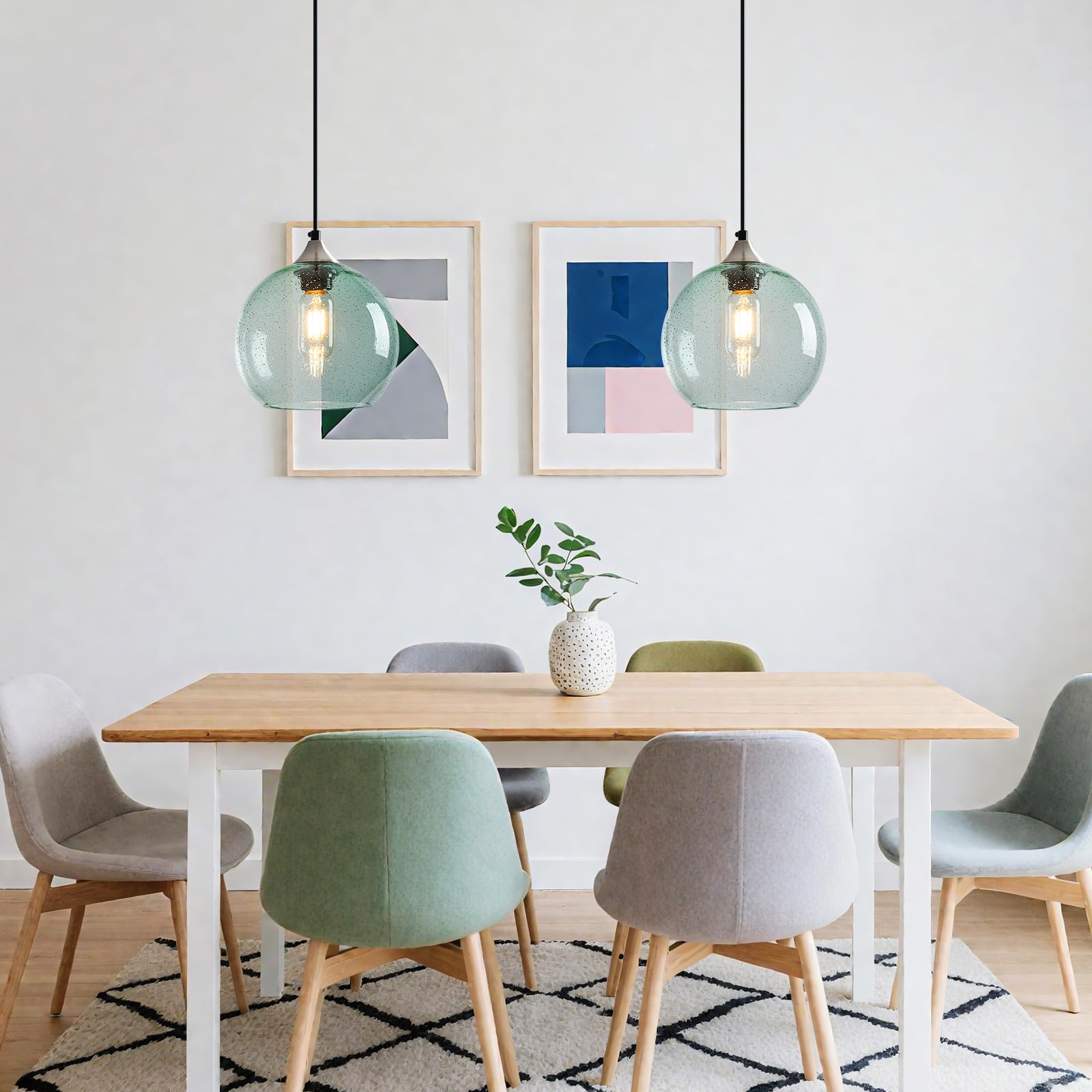 Lbsqj Light Green Glass Pendant Lights Kitchen Island Lighting Globe Pendant Light Fixtures Modern Pendant Lighting For Bedroom Living Dining Room Light Fixture (7.87 In  2 Pack)