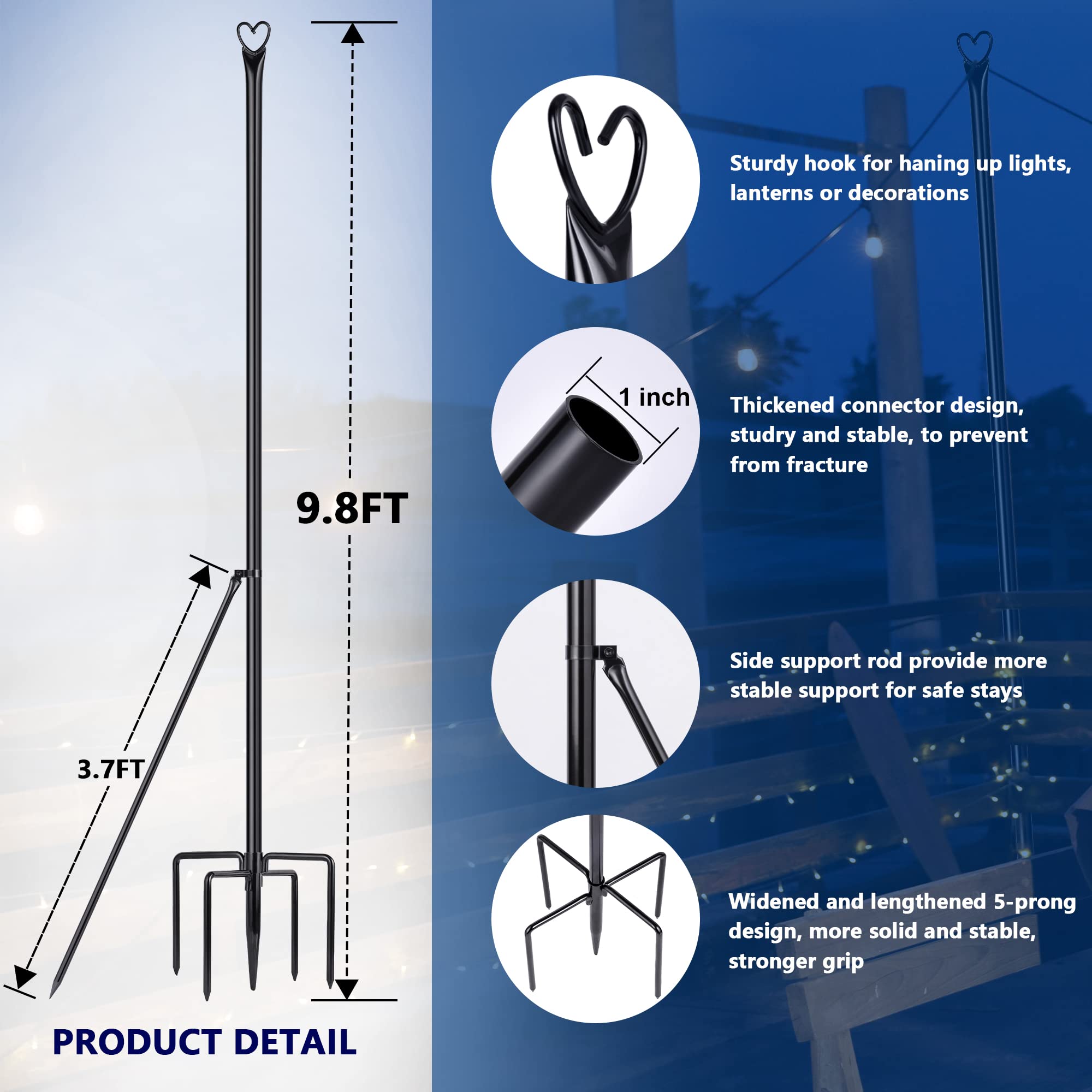 XDW-GIFTS String Light Pole - Steel Poles for Outdoor String Lights Hanging, Garden, Backyard, Patio Lighting Stand for Parties,
