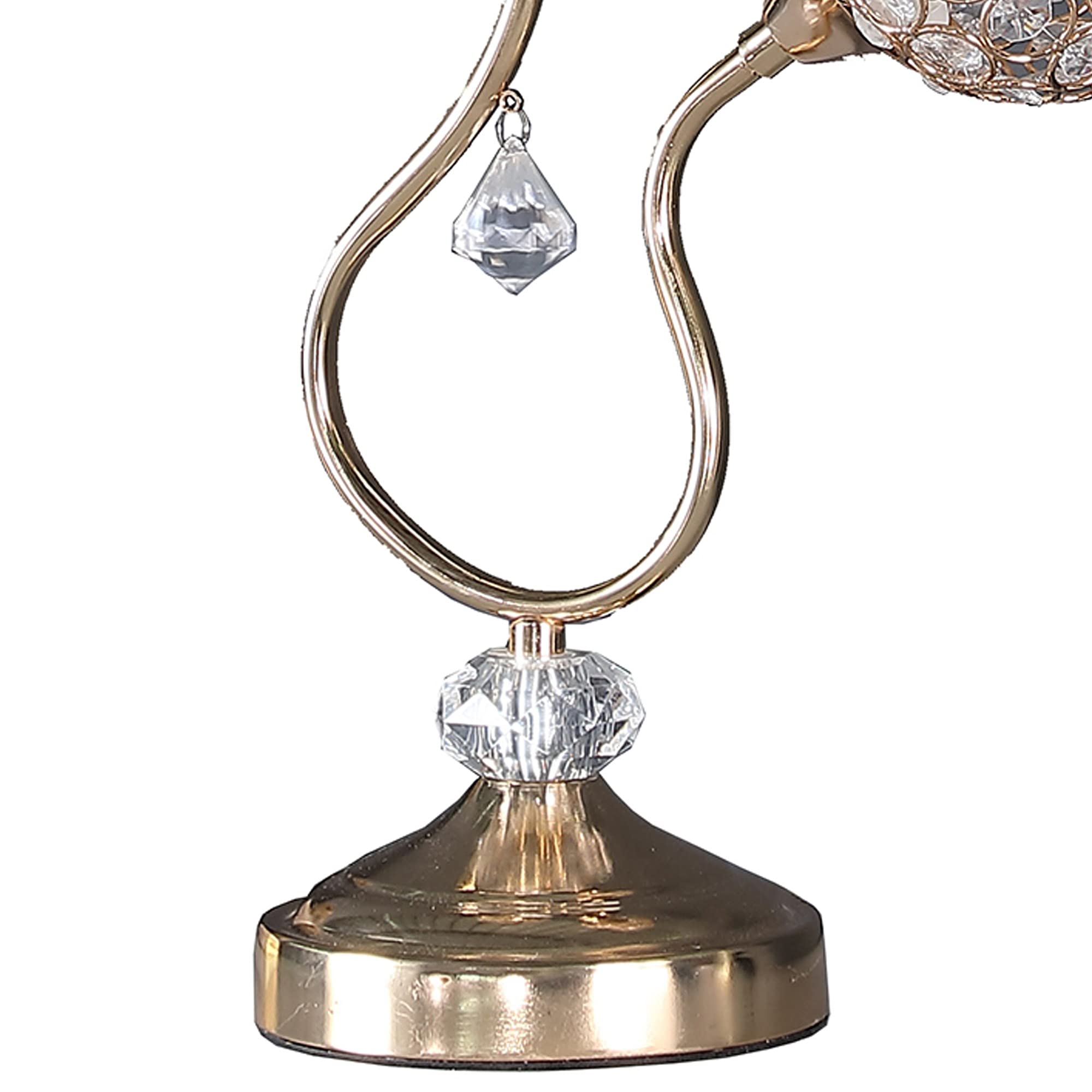 Benjara Bm233925 18.75 X 5 X 12 In. Metal Table Lamp With Floral Trumpet Shade & Crystal Accents Gold