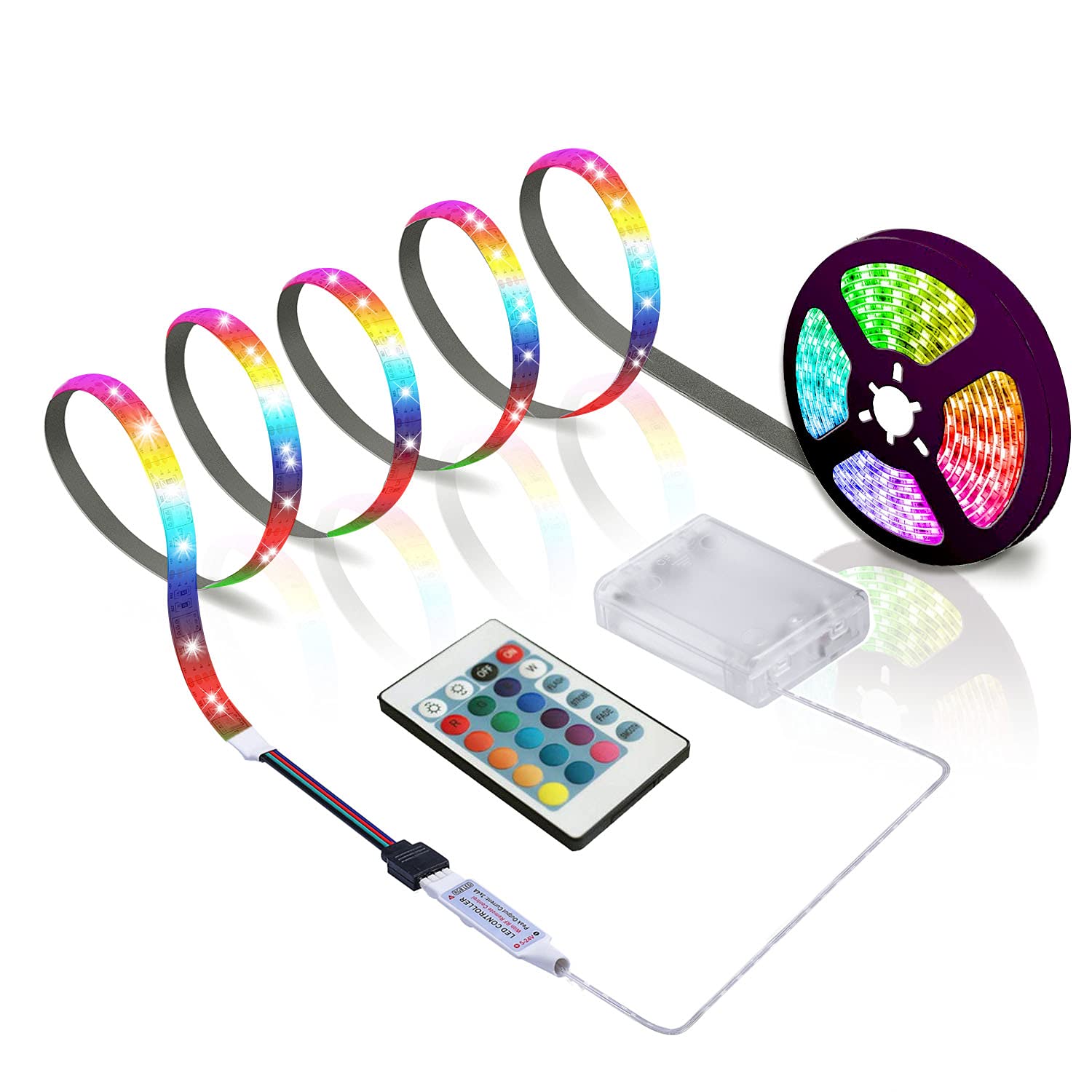 lawnko LED Strip Lights, 2m Battery Powered, 24 Keys Remote Control, Multicolor, 1 Pack