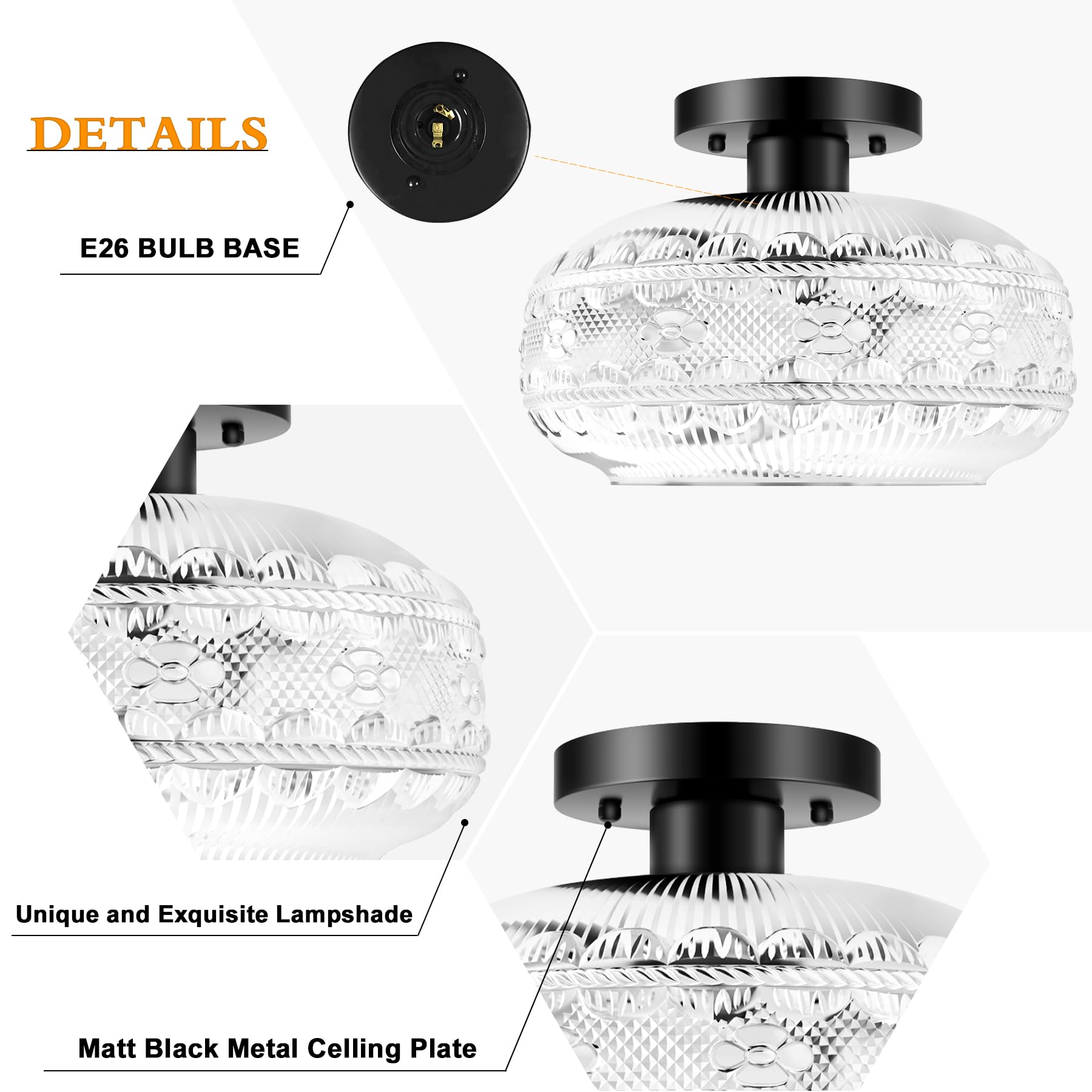 Semi Flush Mount Ceiling Light Fixture Black,Vintage Hallway Light Fixture Ceiling,Globe Glass Light Fixtures Ceiling Mount,Farm