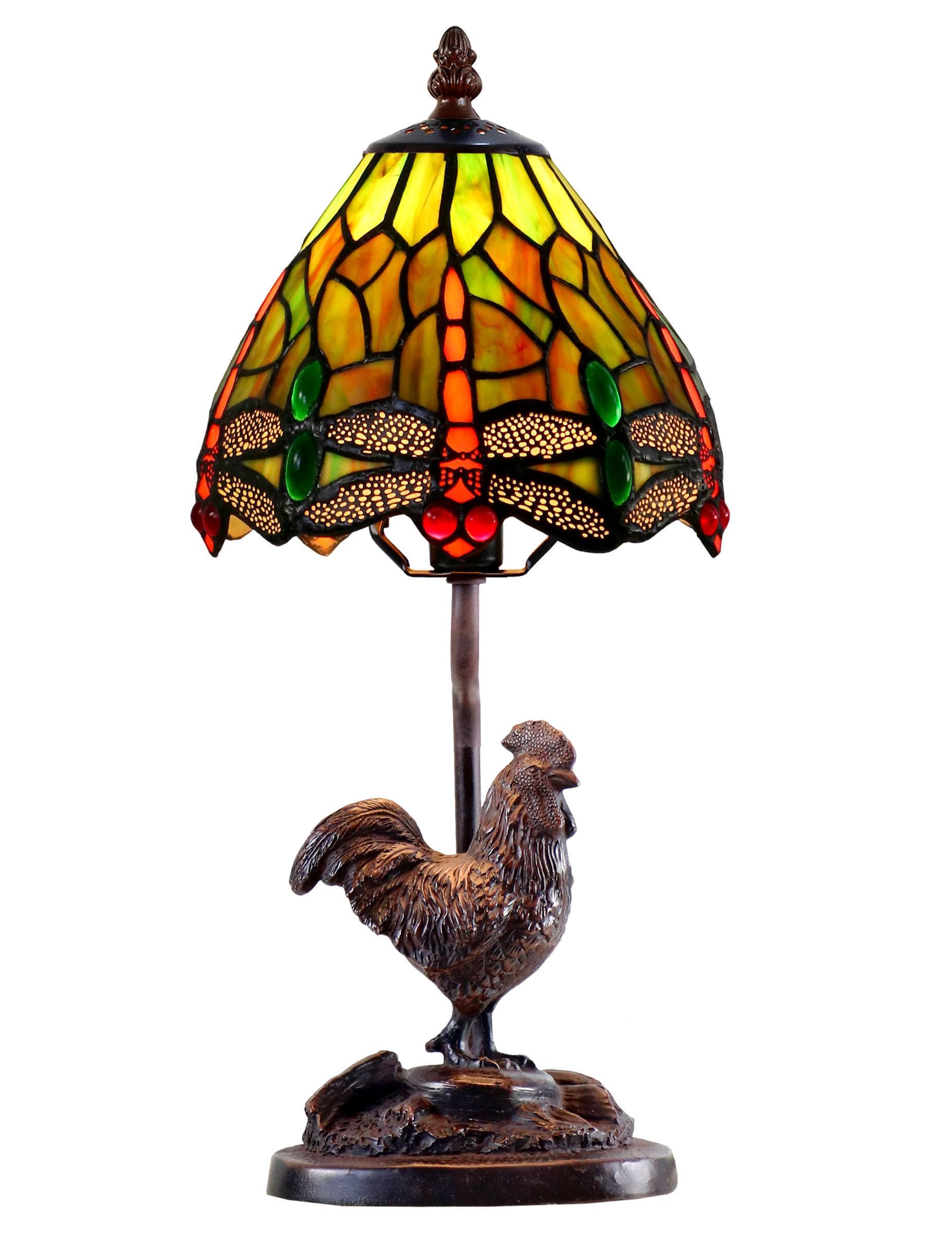 Dale Tiffany TA23209 Callico Rooster Handmade Tiffany Accent Table Lamp, Antique Bronze Finish, 15 Tall