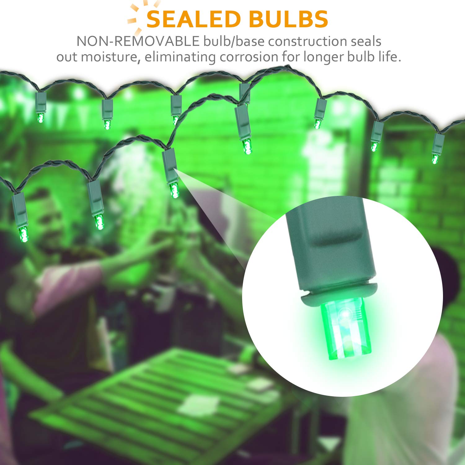 AIDDOMM Green LED Christmas Lights 50ft 100 Counts Waterproof Indoor/Outdoor Mini String Lights, Model REC5-35-3B