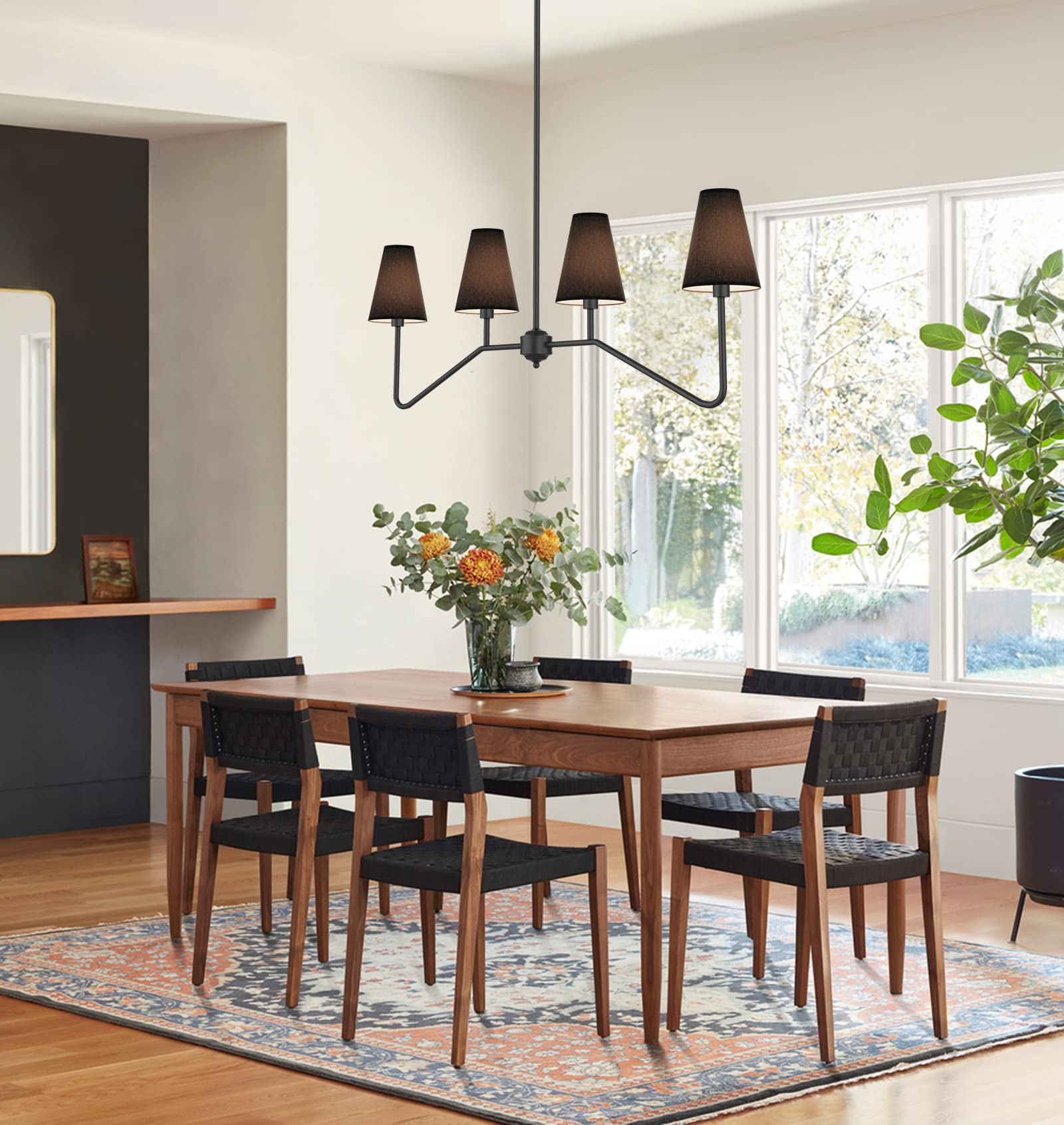 Electro Bp;47'' W 4-Light Linear Kitchen Island Lighting Fixture Classic Chandeliers Matt Black With Black Linen Shades 160W