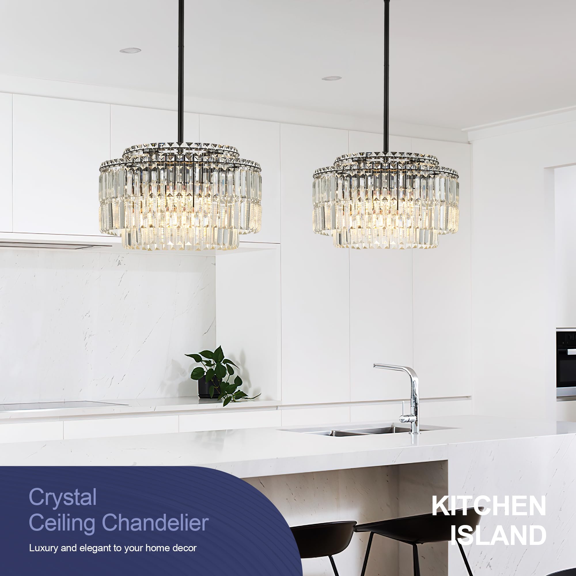 Lighceac Modern 17.6 Black Crystal Chandelier Ceiling Light Fixtures For Dining Room stylish Glam 8-Light Crystal Chandeliers Lighting For Bedroom Entryway Hallway Living Room Kitchen Island Foyer
