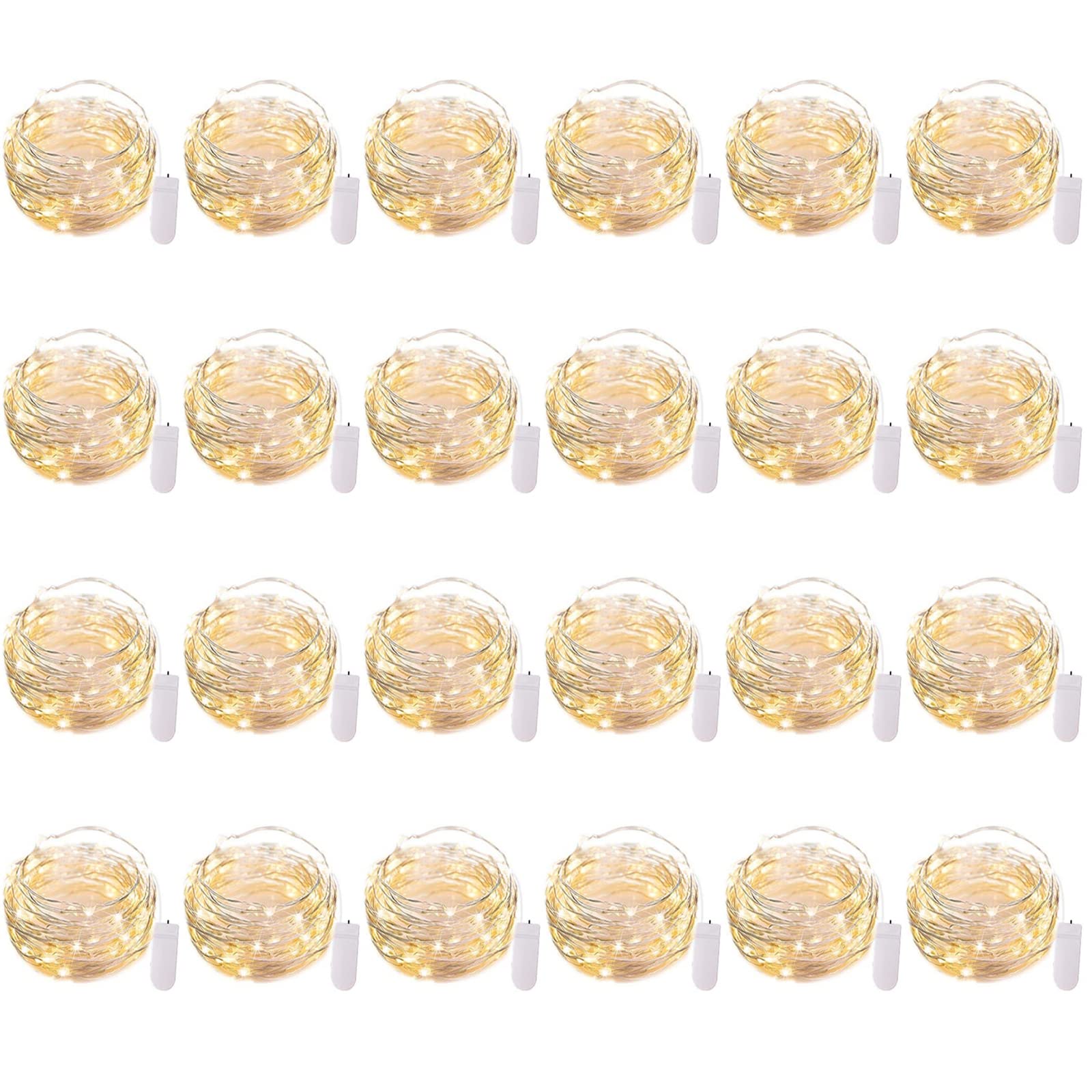 Brightown 24 Pack Fairy Lights Battery Operated - 7Ft 20 Led Mini String Lights Silver Wire Waterproof Firefly Starry DIY Lights for Bedroom Patio Wedding Party Christmas Decor (Warm White)
